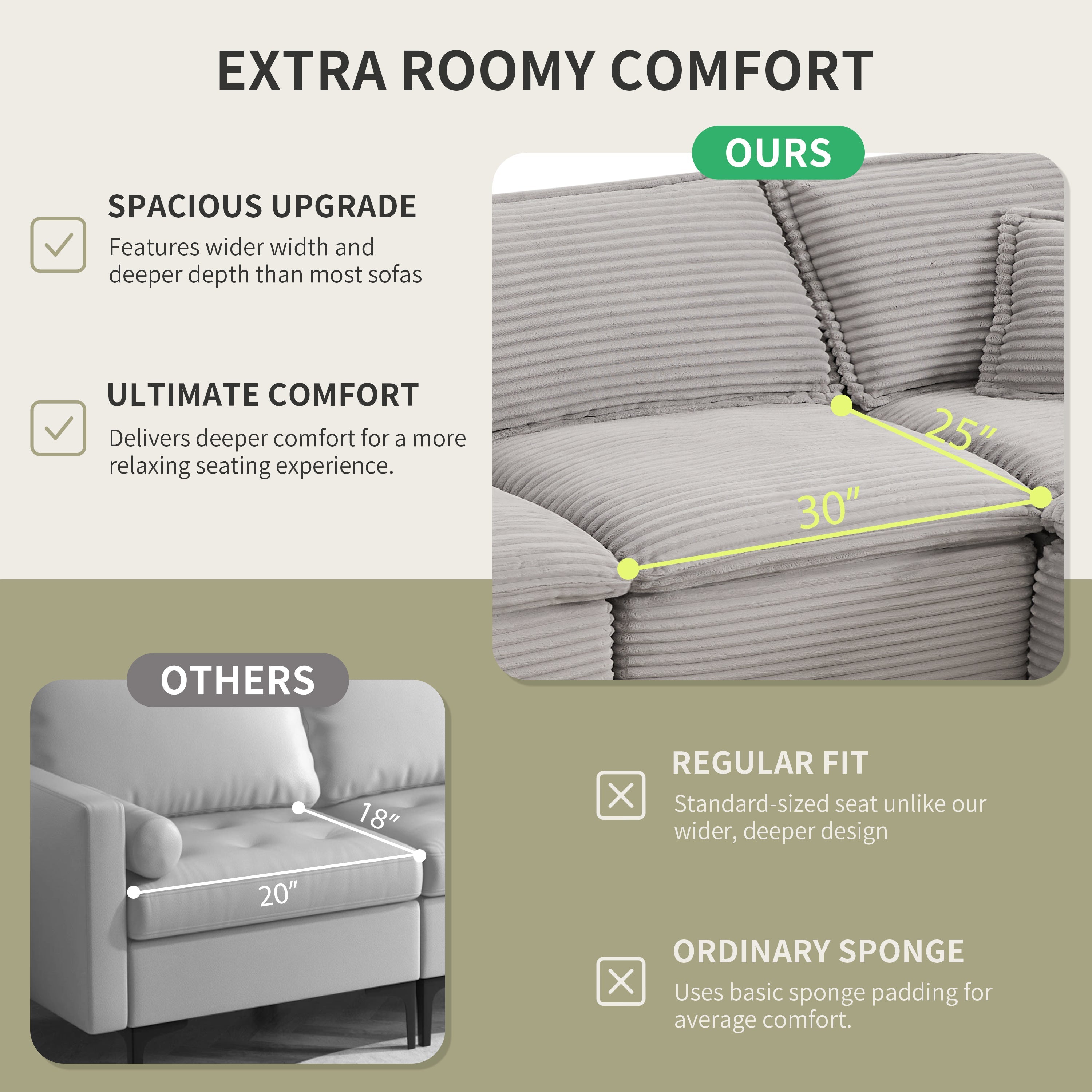 142*82' Fully Compressed Modular Sectional Sofa, U Shape with Ottomans, Luxury Corduroy with Extra Width&Depth Cloud Like Soft Cushion, No Assembly Required, for Living Room&Apartment,2 Colors