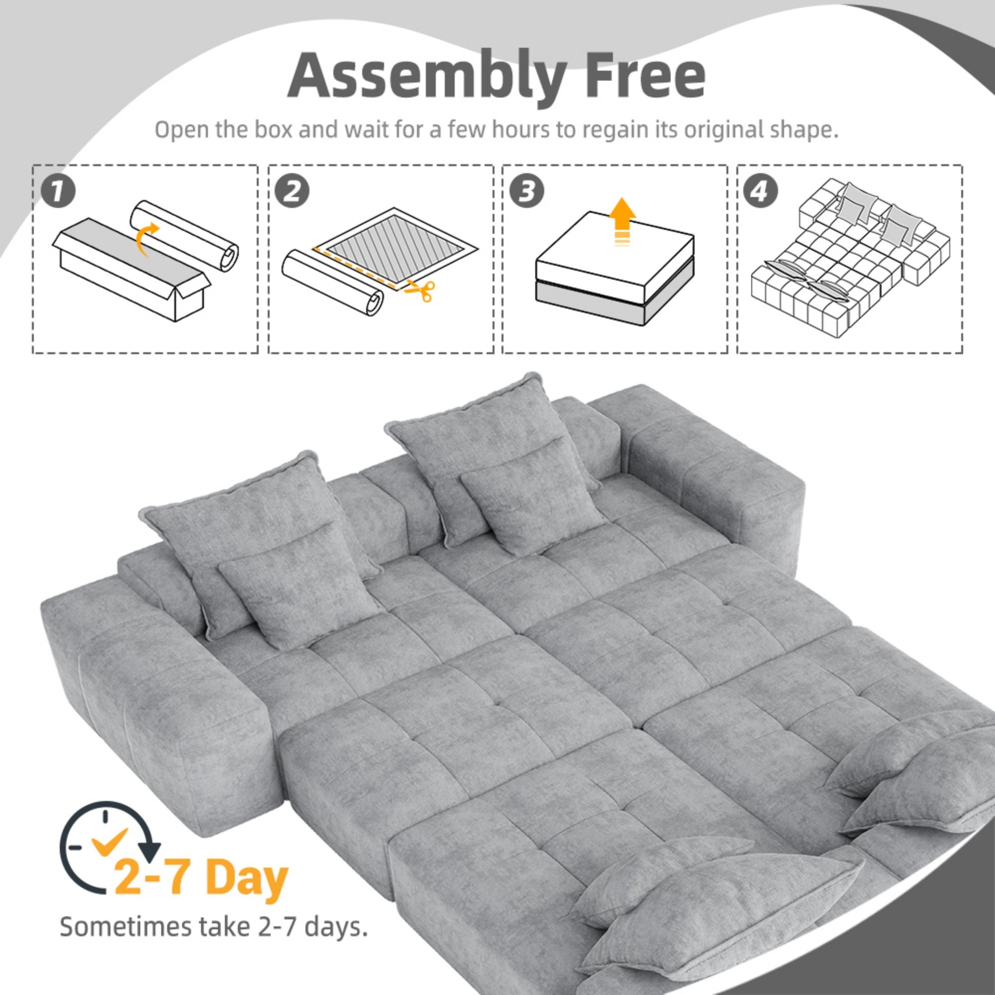 Modern Oversized Modular Sectional Sofa, Sparkling Chenille Fabric Soft Cushion Sofa with 8 Pillows, 8 PCS DIY Combination Tufted Sofa, No Assembly Required, GREY