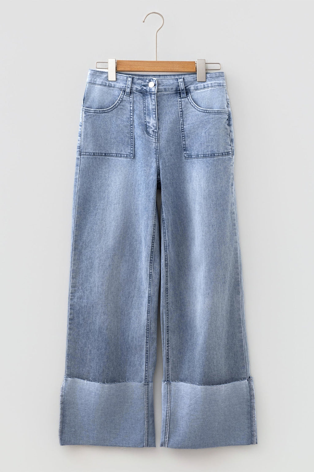 Denim Turn-Up Cuffs Wide Leg Jeans
