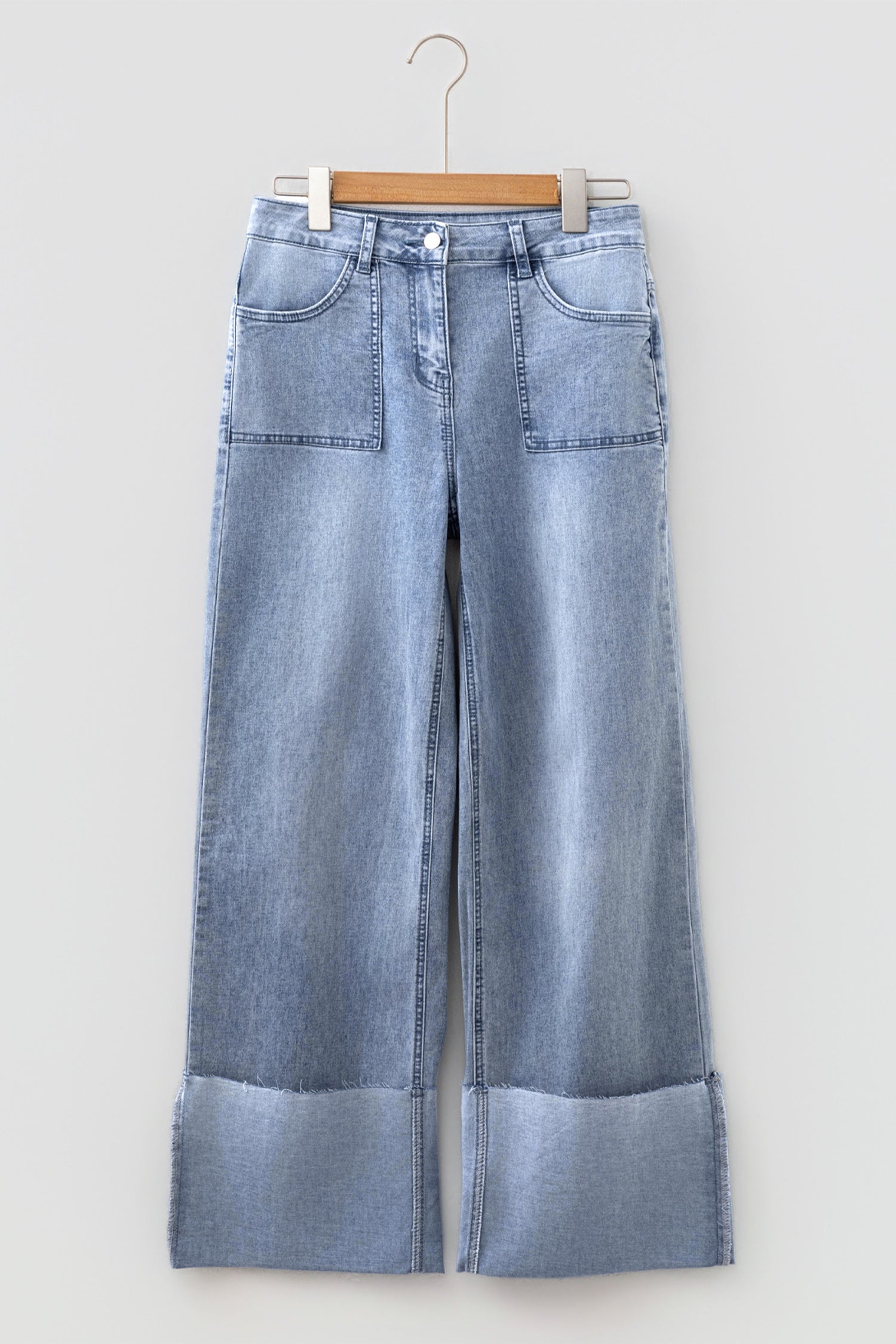 Denim Turn-Up Cuffs Wide Leg Jeans