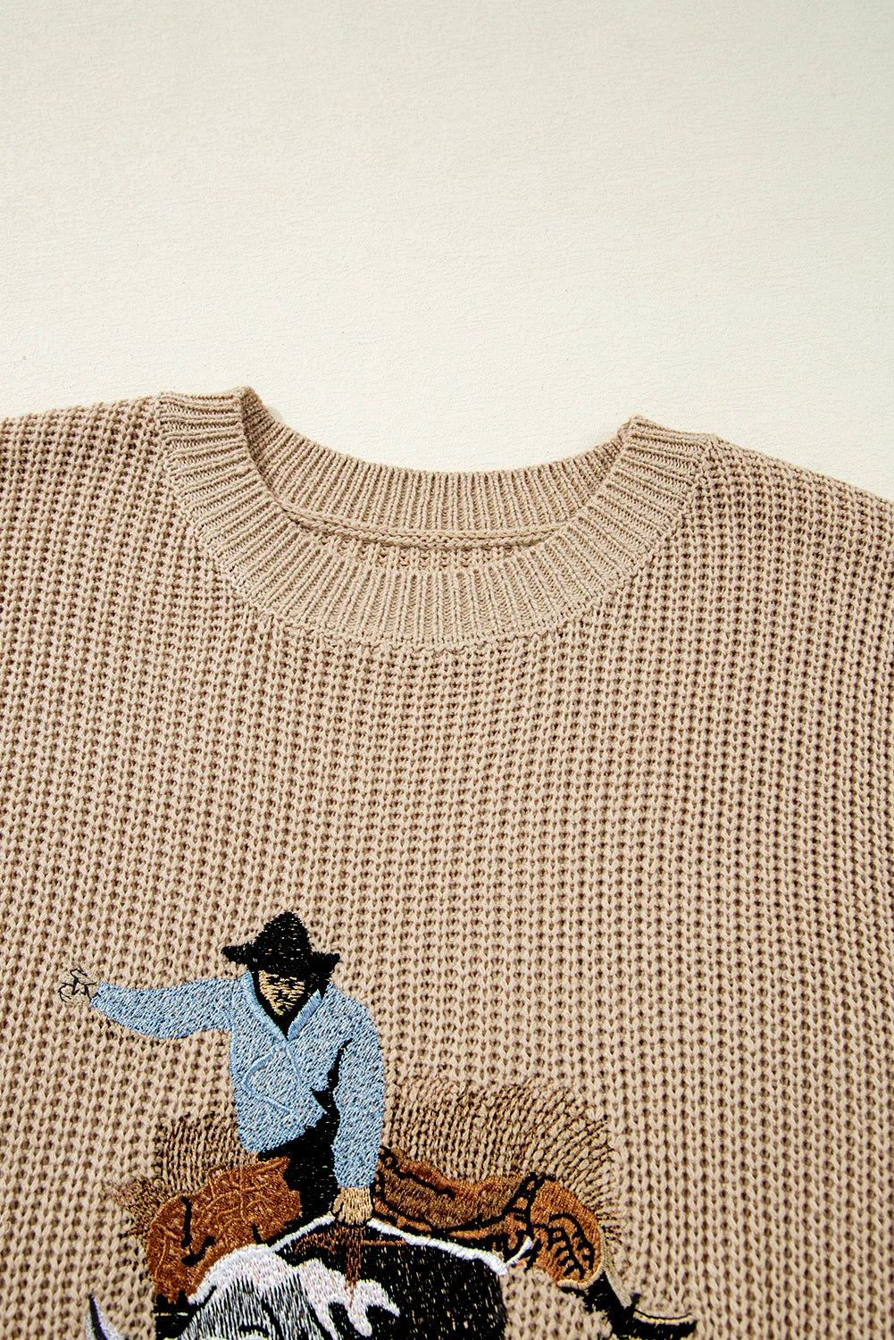 Western Cowboy Embroidered Round Neck Sleeveless Sweater