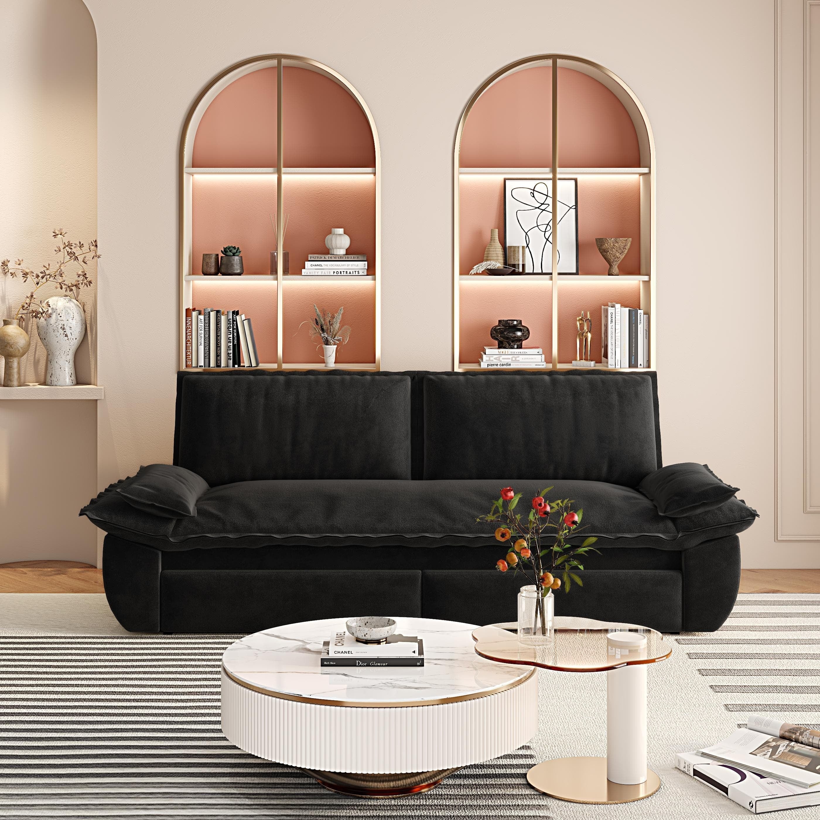 73.2' Queen Pull Out Sofa Bed,3-in-1 Convertible Sleeper Sofa,Multi-Functional Velvet Loveseat Bed,Black(Old Sku:W1885S00050)