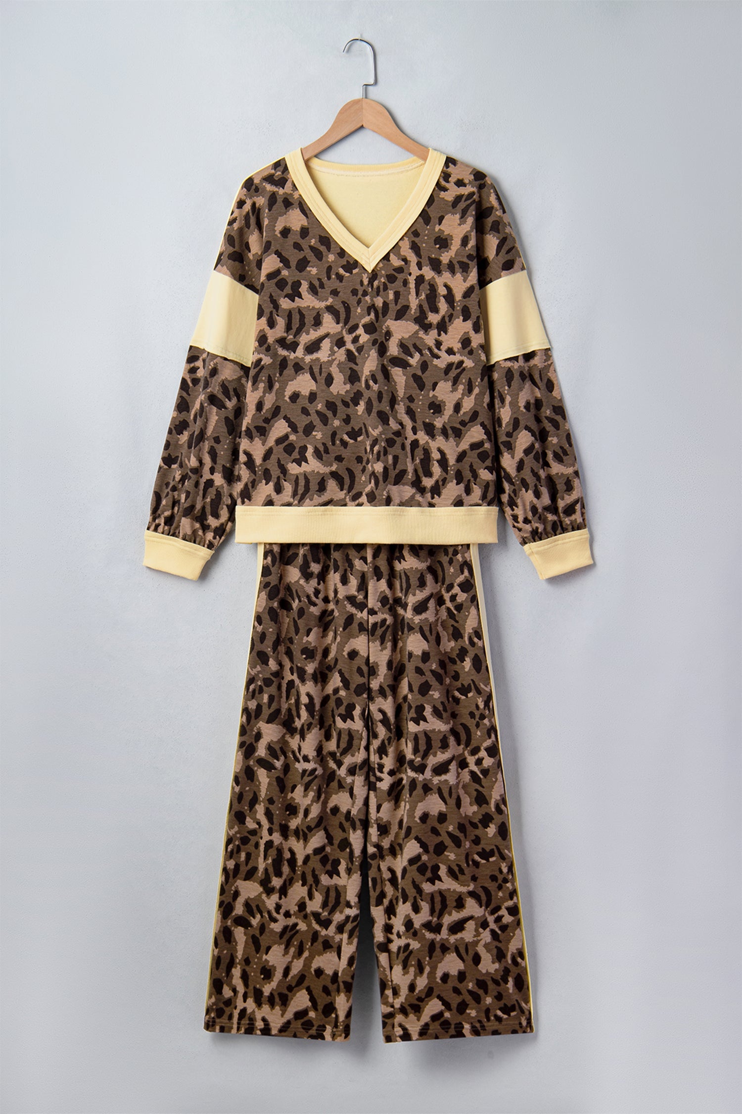 Leopard Colorblock Top & Wide Leg Pants Set