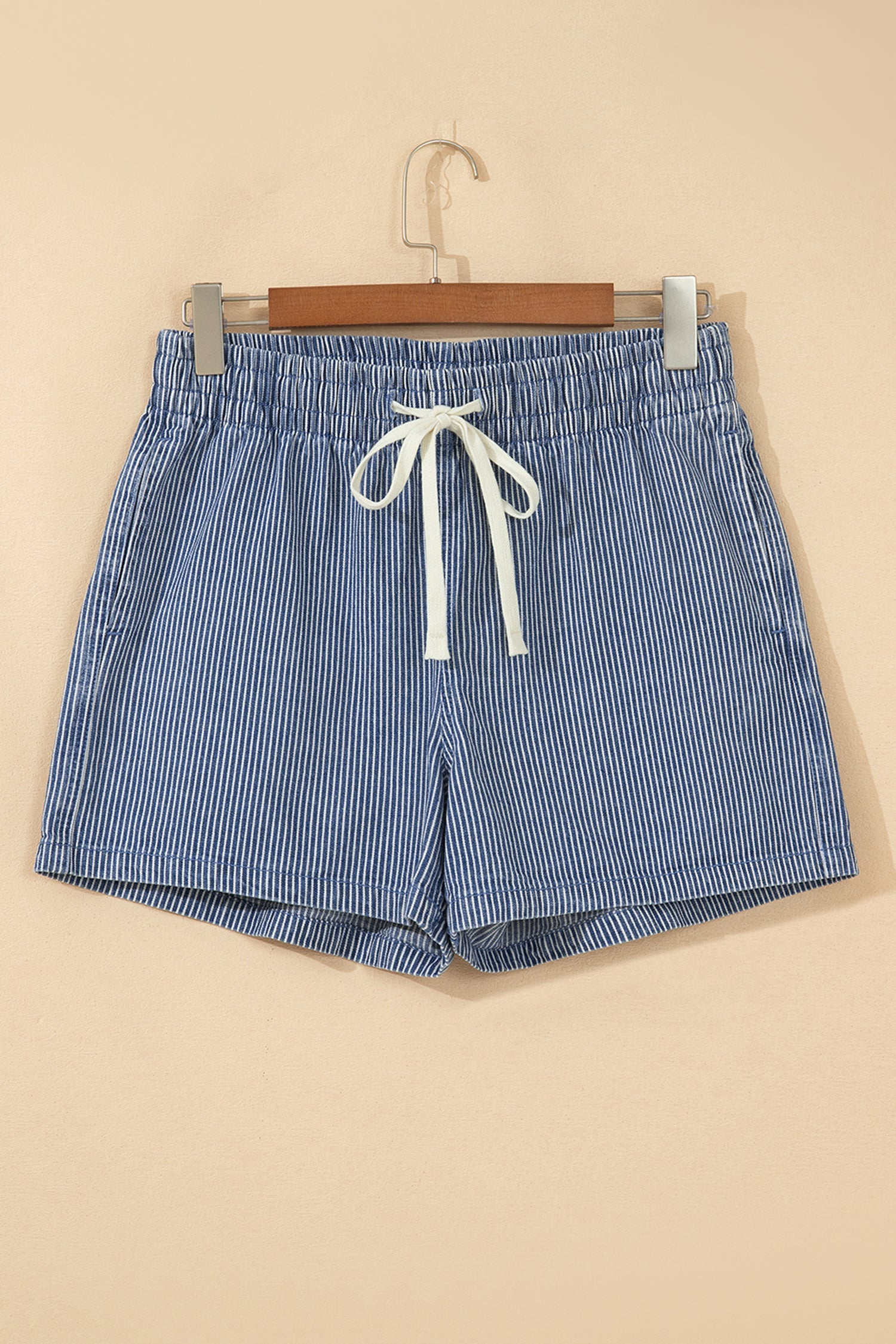 Stripe Denim Drawstring Elastic Waist Shorts