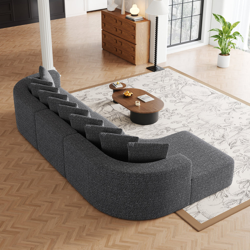 131.1-inch Chenille Sectional Sofa Set, Modern Cloud-Shaped Curved Sofa, Includes 10 Pillows, Living Room Fabric Corner Sofa, L-Shaped Modular Sofa (Left Chaise)