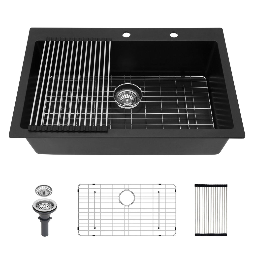 Kitchen Sink Granite Composite Drop In Sink With Durable Material - Black