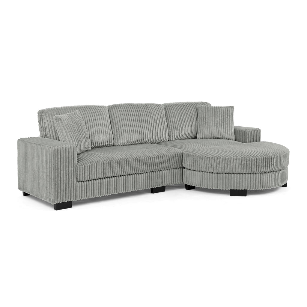Corduroy Tufted Upholstered Sleeper Sectional Sofa, L-Shaped Modular Convertible Sofa , The arc-shaped footstool can be placed freely on the left and right-Gray