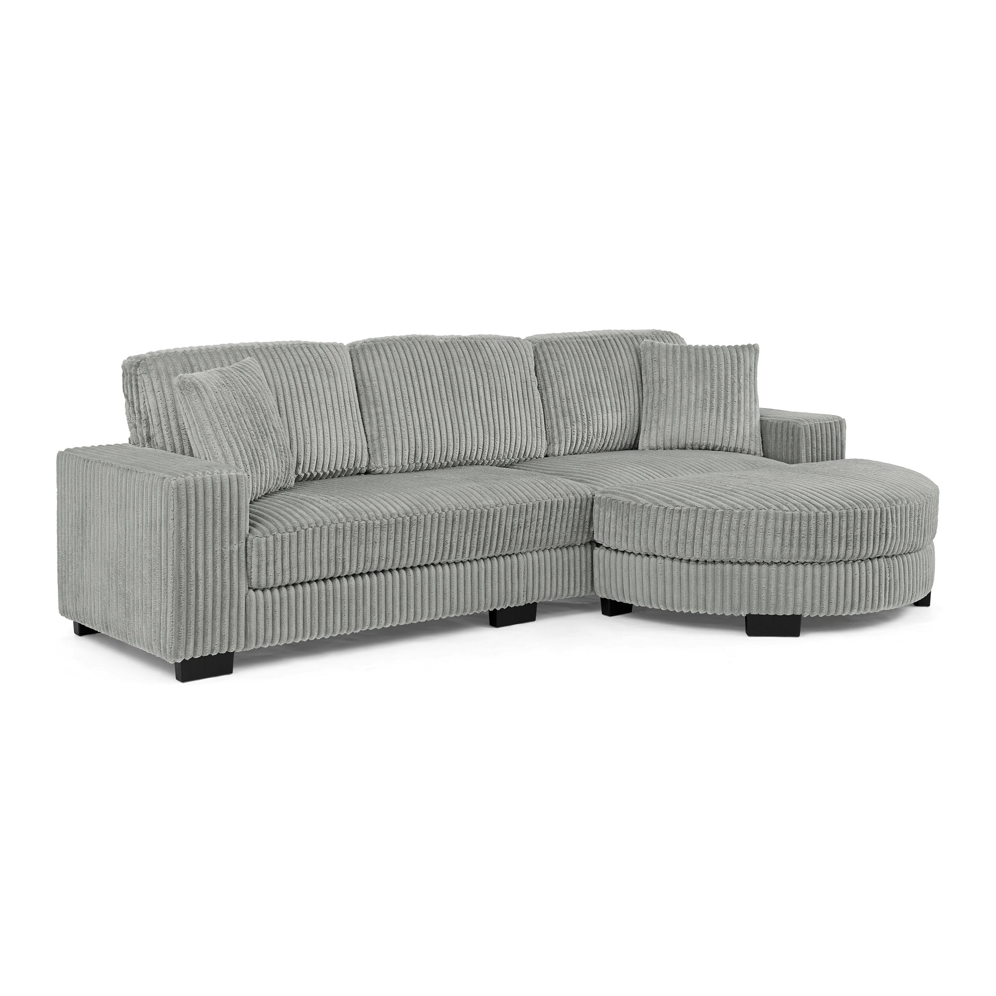 Corduroy Tufted Upholstered Sleeper Sectional Sofa, L-Shaped Modular Convertible Sofa , The arc-shaped footstool can be placed freely on the left and right-Gray