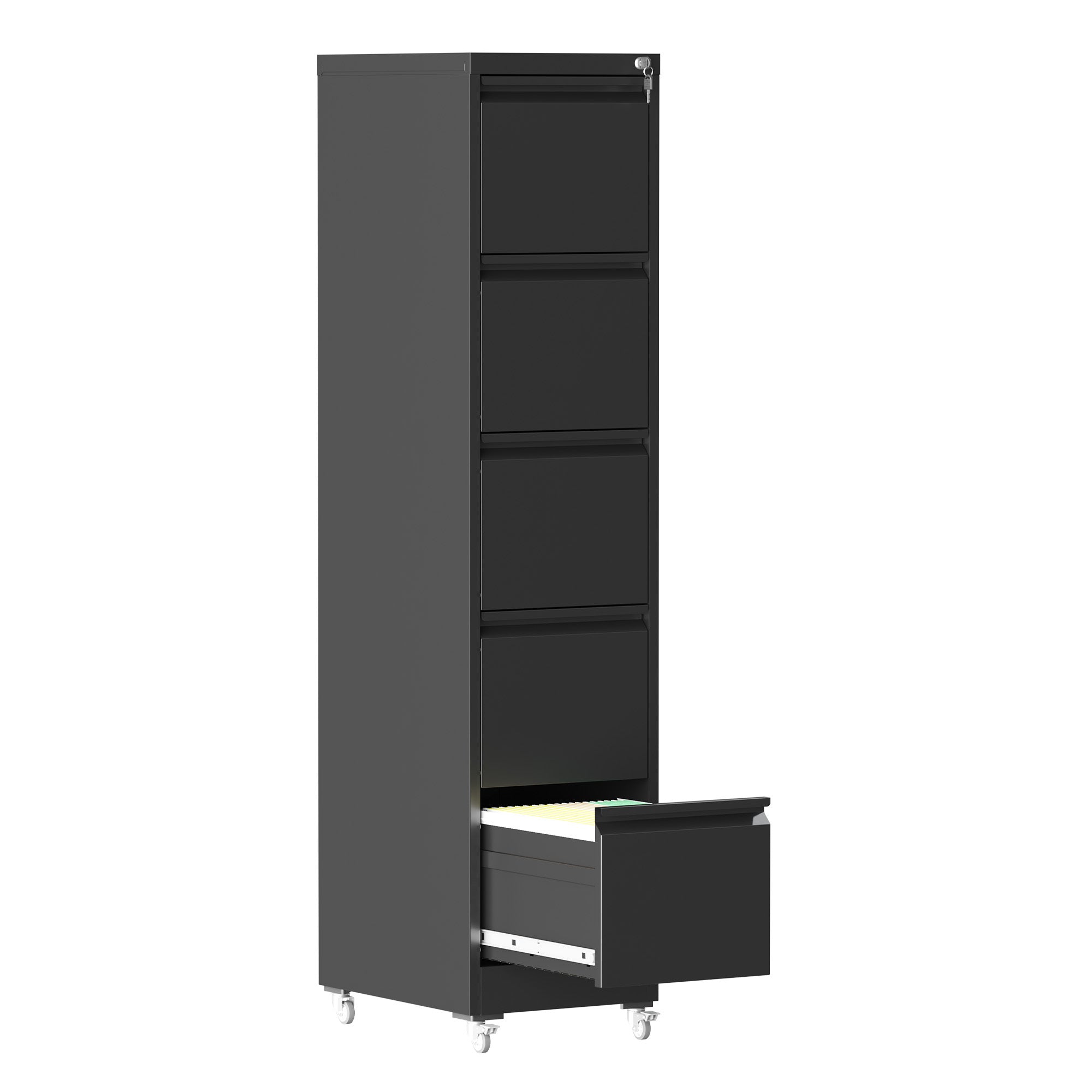 Heavy Duty Black Metal 5 Drawer Vertical File Cabinet with Lock and Wheels for Home Office