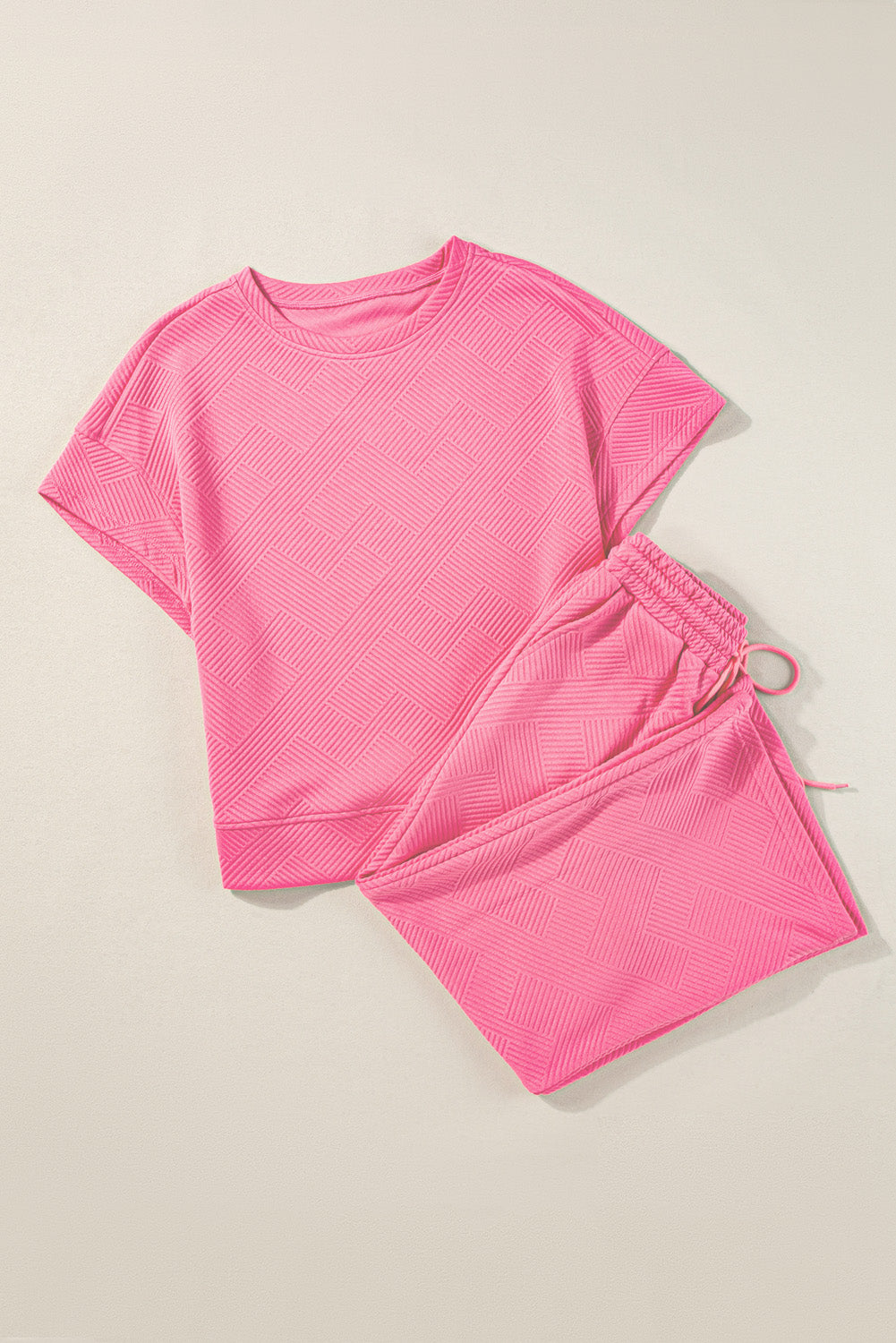 Solid Textured T-Shirt and Drawstring Pants Set