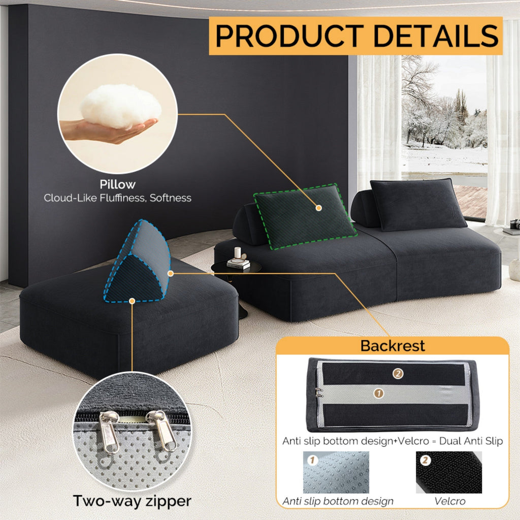 139' Modern Light Luxury Oversized Modular Sectional Sofa Set,DIY Upholstered Fluffy Chenille Sofa with Removable Backrests and Soft Pillows,Deep Seat Couch & Sofa Bed for Living Room,Office,Dark Grey