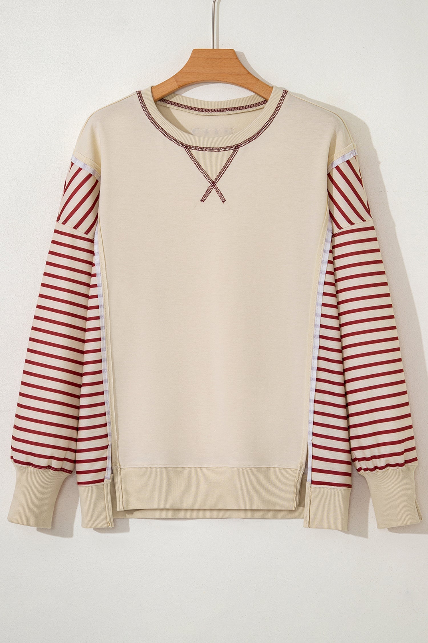 Stripe Sleeve Patchwork Casual Knit Top