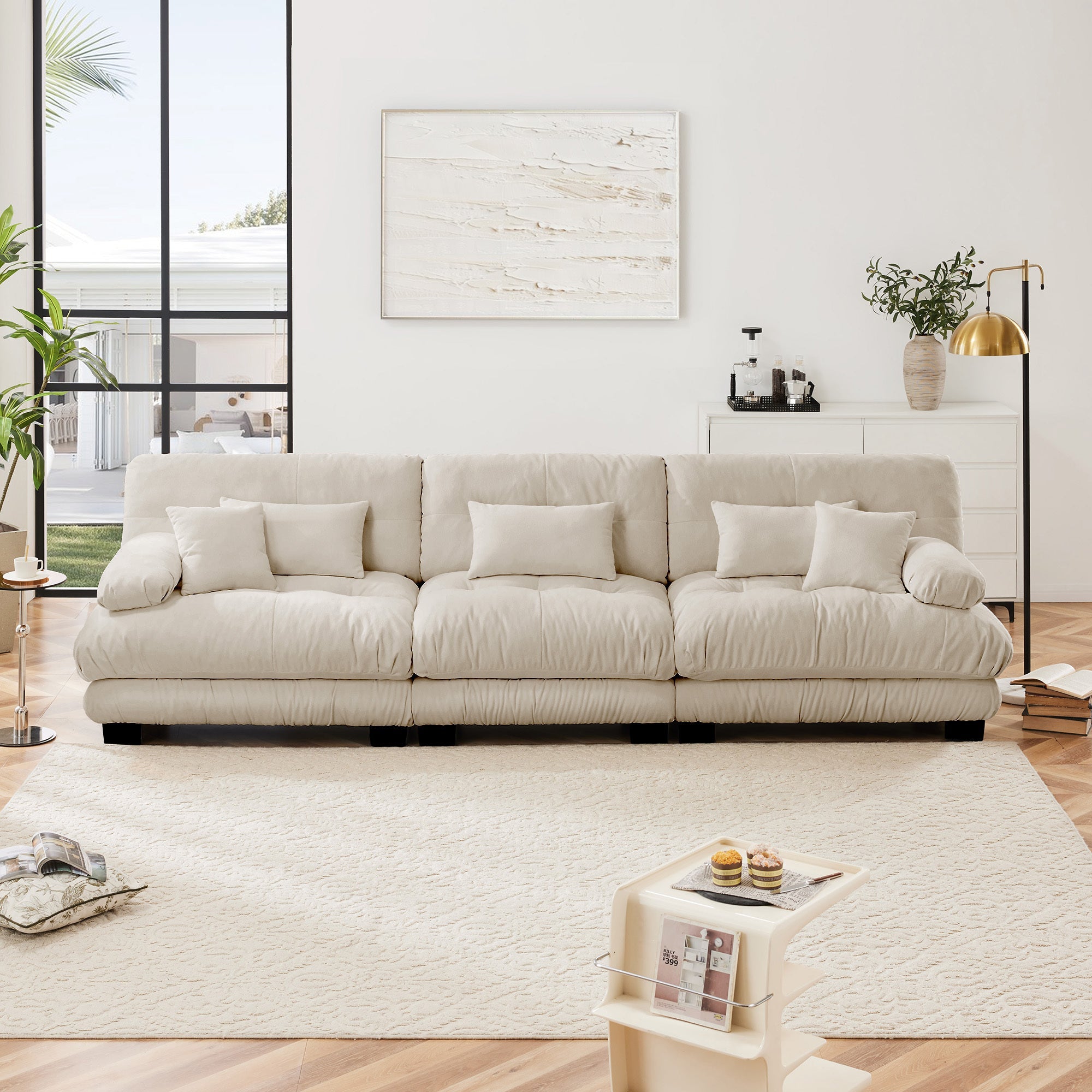 3-Seater Sectional Sofa Modular Deep Seat Sofa Couch , Chenille Sofa Soft Comfy Upholstered Furniture for Living Room, Apartment, Studio, Office,Chenille Light coffee