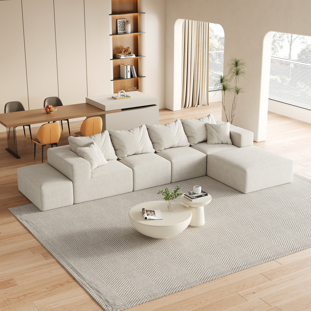 Modern Upholstered Sectional Boneless Couch Set,Modular 132' L Shaped Sectional Living Room Sofa Set With 6 Pillows,Free Combination Sofa Couch for Living Room,Bedroom
