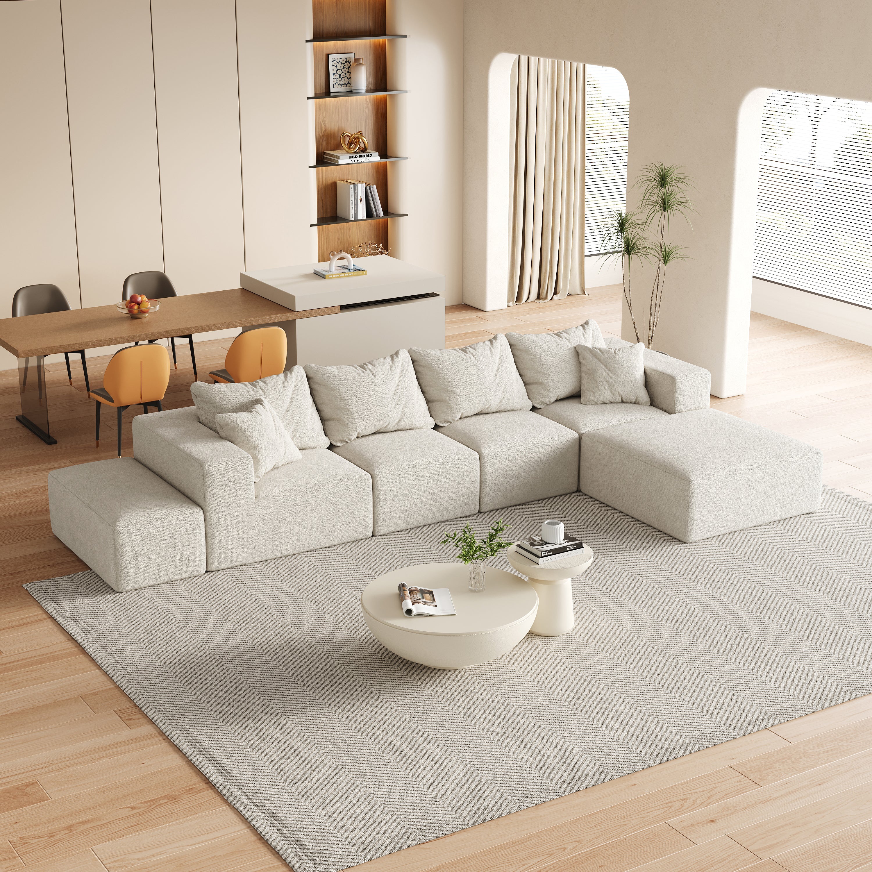 Modern Upholstered Sectional Boneless Couch Set,Modular 132' L Shaped Sectional Living Room Sofa Set With 6 Pillows,Free Combination Sofa Couch for Living Room,Bedroom