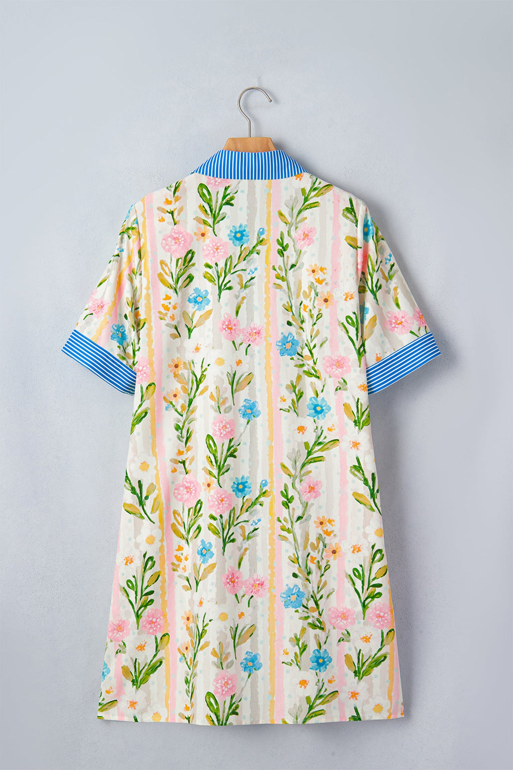 Floral Stripe Trim Button Down Dress