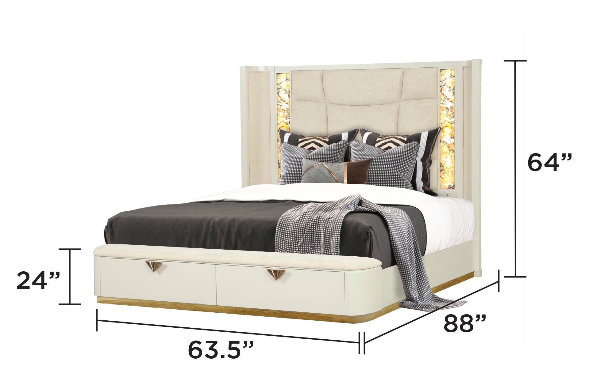 La Pierre Modern Style 4 Pc Queen Upholstered Bedroom Set Made with Wood and Gold Accents in Beige(NJ INVENTORY)