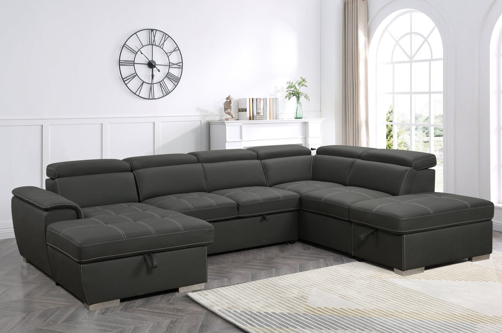 128'Sofa U Shaped Sectional Couch with Ottomans Reversible Modular Sofa 7 Seater Couch with Storage Seat,Living Room Furniture Sofa Sets with Adjustable Headrest, Grey