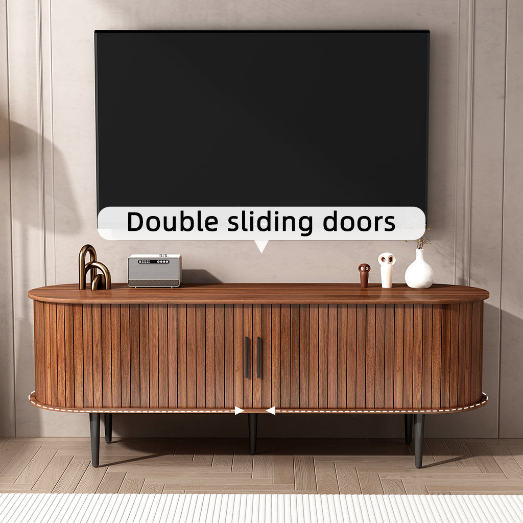 TV Stand, 55' Modern TV Console Table with Storage Compartment and Sliding Door, Gaming Entertainment Center with Cabinet for Living Room, Bedroom, Office (Walnut) BACK-TO-SCHOOL
