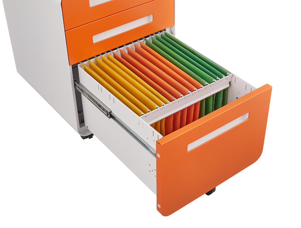 Rounded 3 drawer mobile filing cabinet, multifunctional legal/letter/A4 file storage cabinet, 5-wheel design anti tilt cold-rolled steel, with pencil storage box,