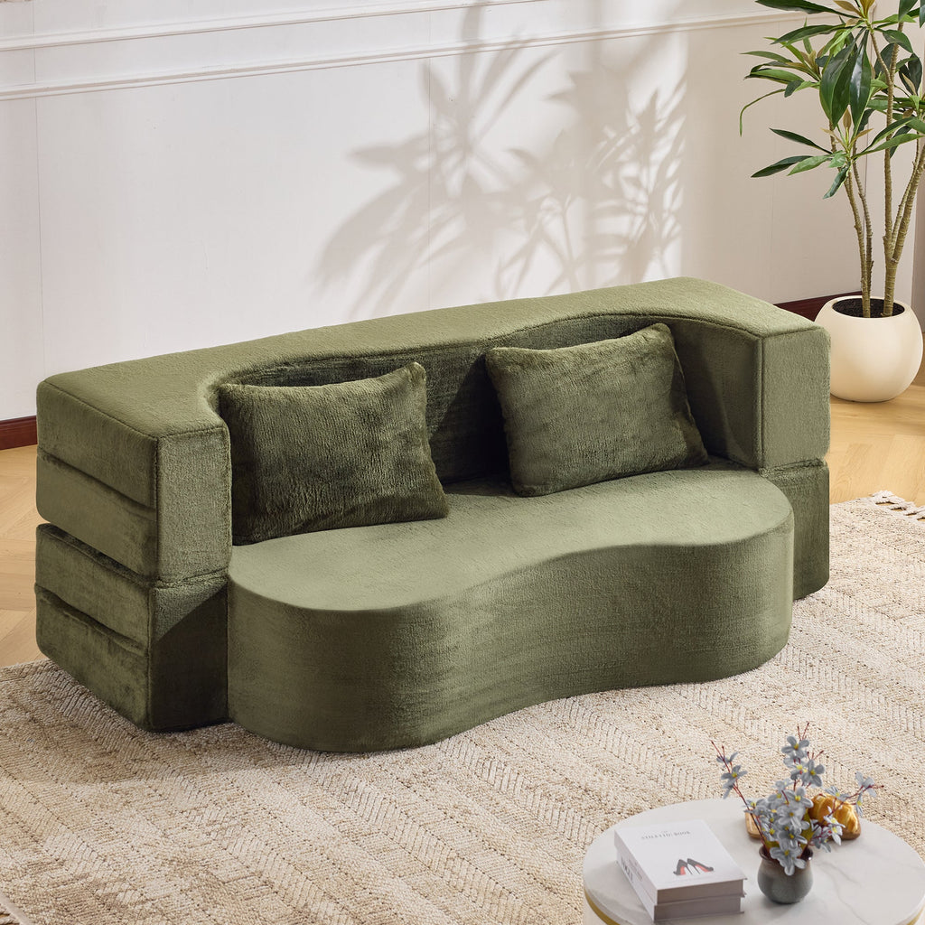71-inch folding sofa bed, plush futon sofa bed, high-density foam convertible sofa bed, folding floor sofa bed for living room, guest room, bedroom, green