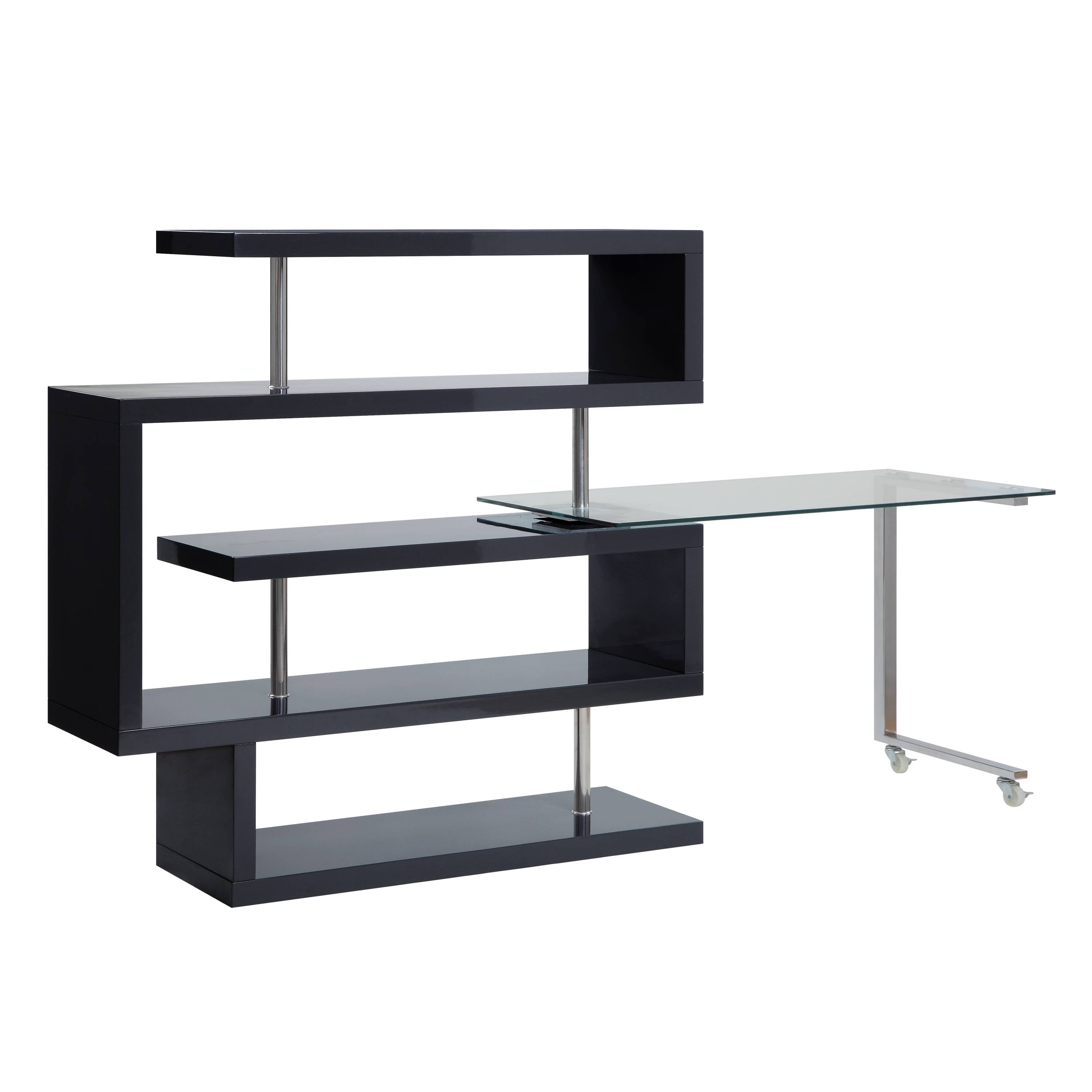 Buck II Clear Glass, Chrome High Gloss Finish Writing Desk with Shelf