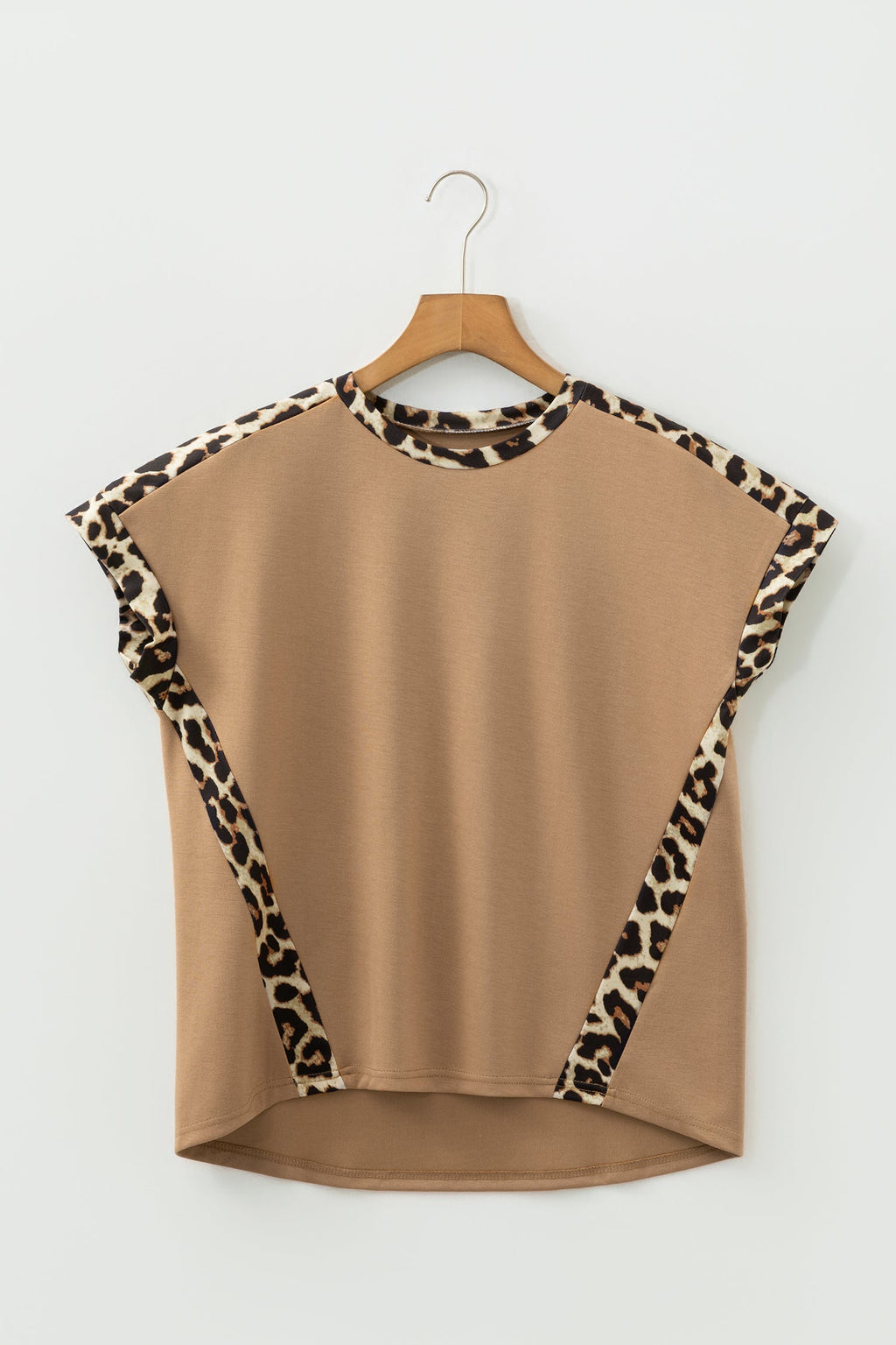 Leopard Trim Round Neck Loose T-Shirt