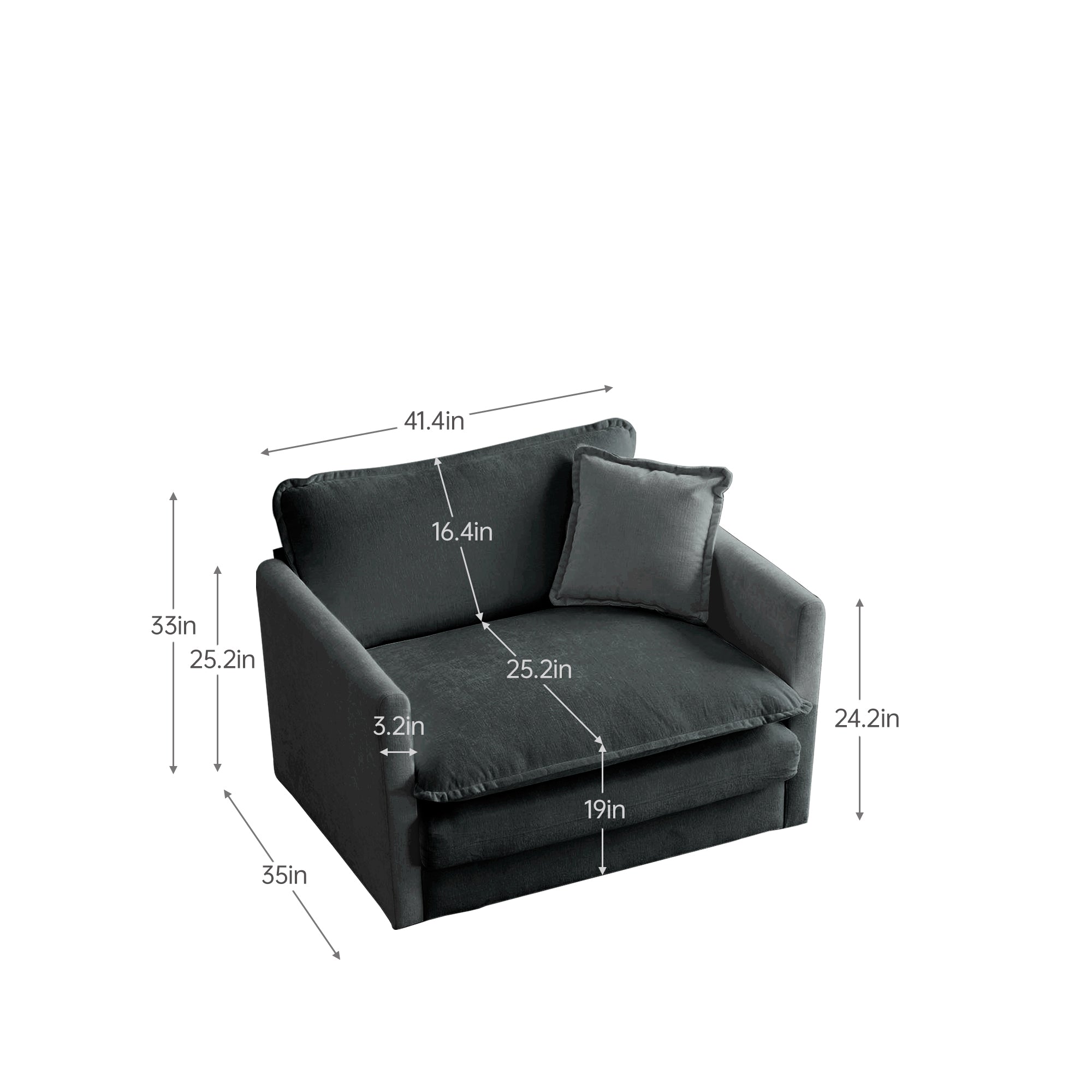 Modern Sofa Couch, 3 Piece Set Extra Deep Seat Sectional Sofa for Living Room, Oversized Sofa, 3 Seat Sofa, Loveseat and Single Sofa, Gray Chenille