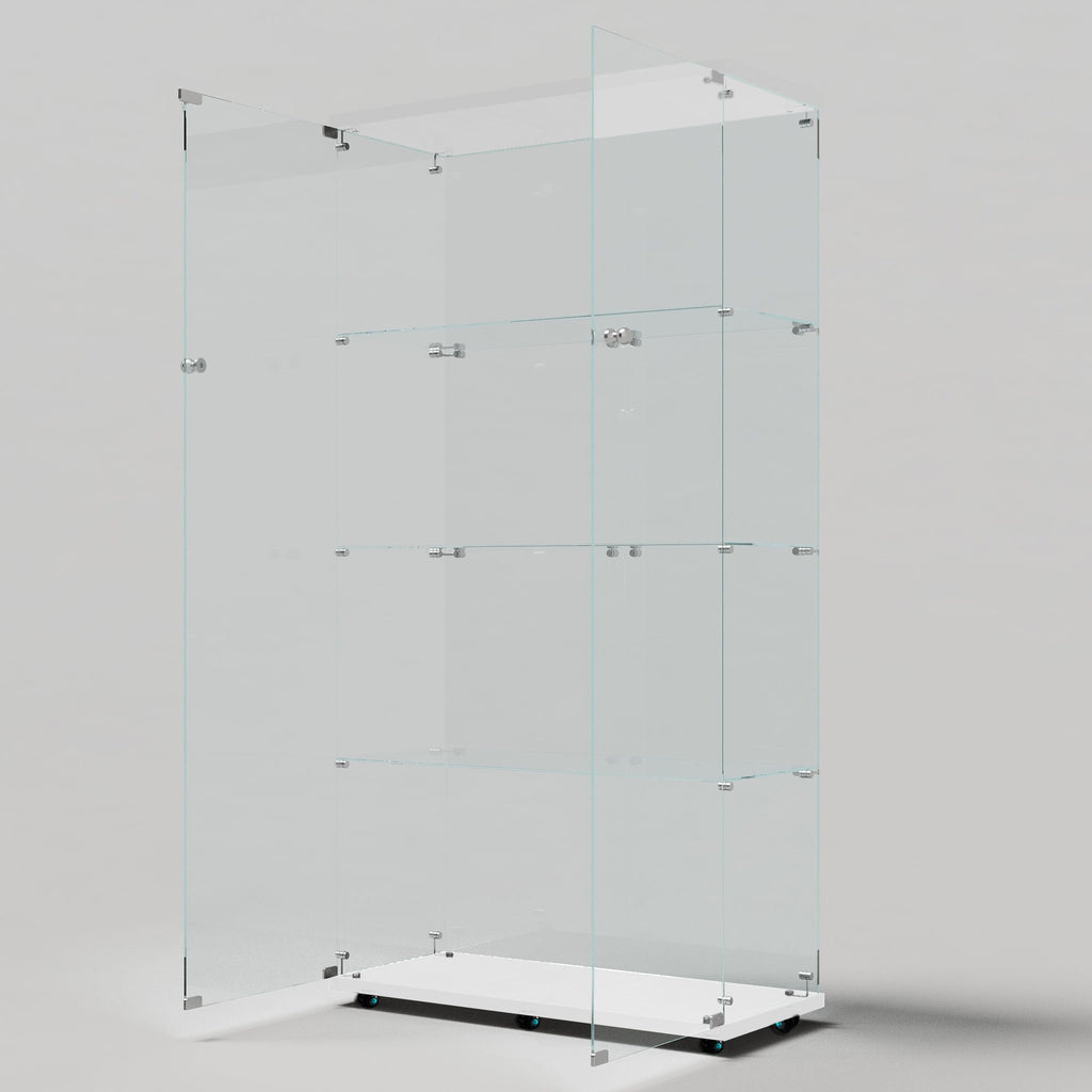 Tempered glass display cabinet, wine cabinet,storage cabinet,file cabinet,with Bluetooth LED light strip,lock on the door,equipped with cast,easy to move,for living room, bedroom,hallway,Office,white