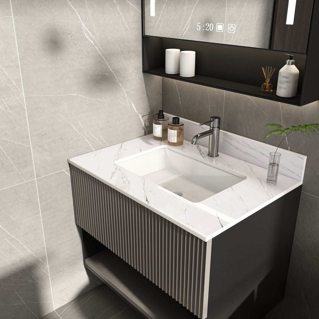 Bianco Carrara Venato Marble Vanity Top With Pre Drilled Faucet Hole And Undermount Sink