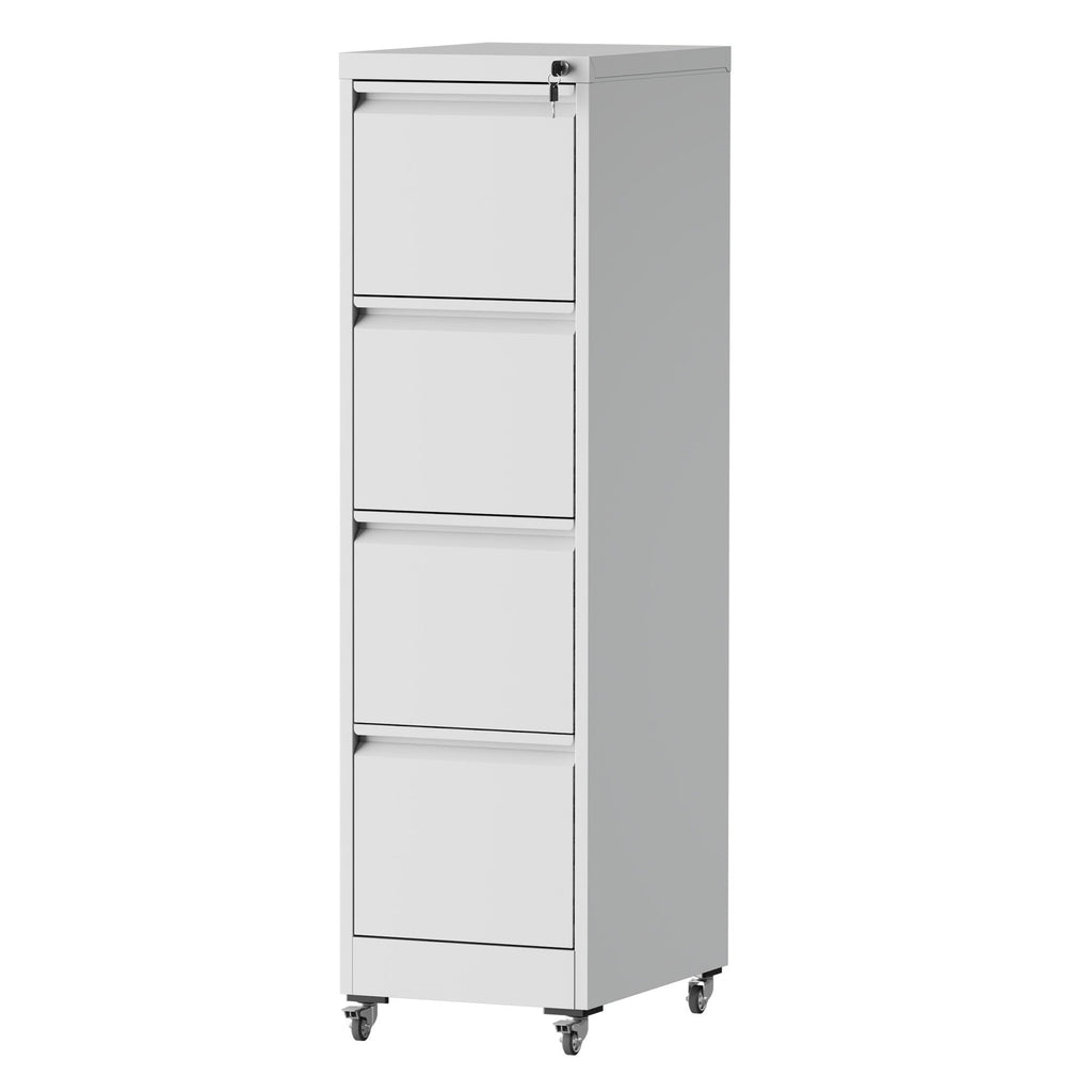 4 Drawer Metal Locking Vertical File Cabinet with Wheels - Heavy-Duty Lockable Storage for Home & Office, Black and White, 17.71'D x 15.16'W x 52.28'H
