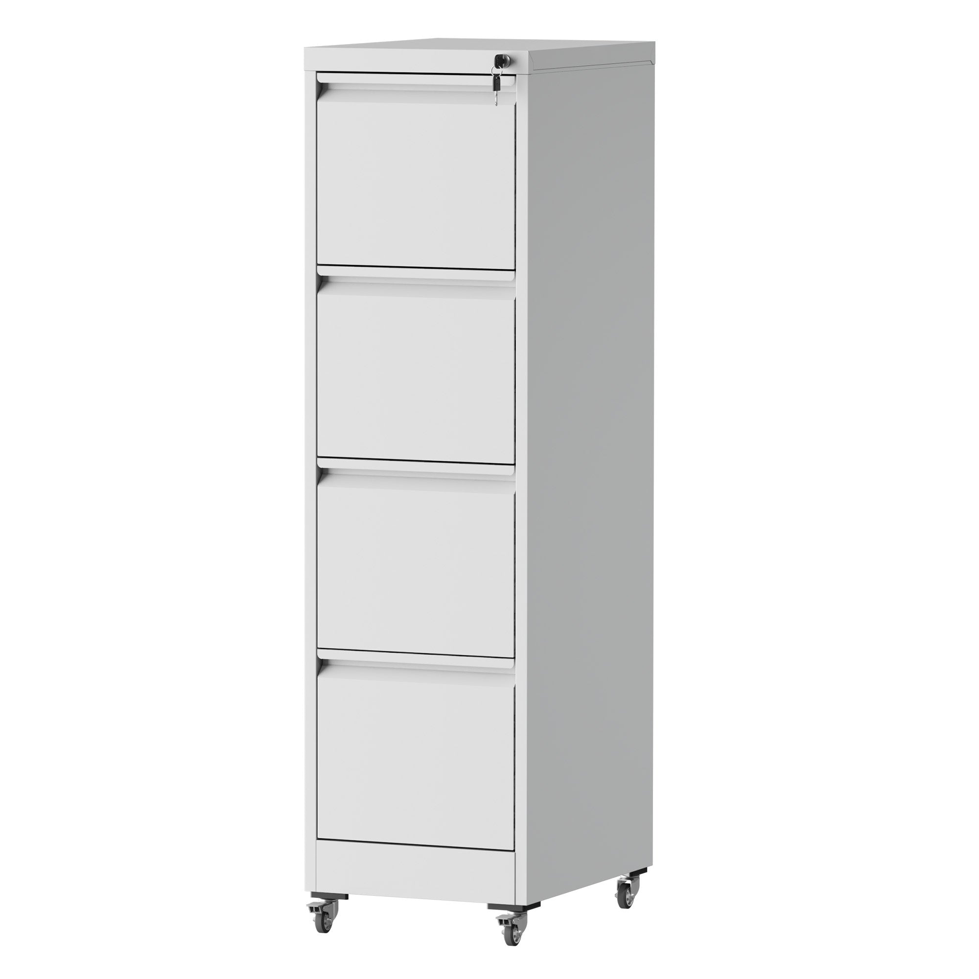 4 Drawer Metal Locking Vertical File Cabinet with Wheels - Heavy-Duty Lockable Storage for Home & Office, Black and White, 17.71'D x 15.16'W x 52.28'H