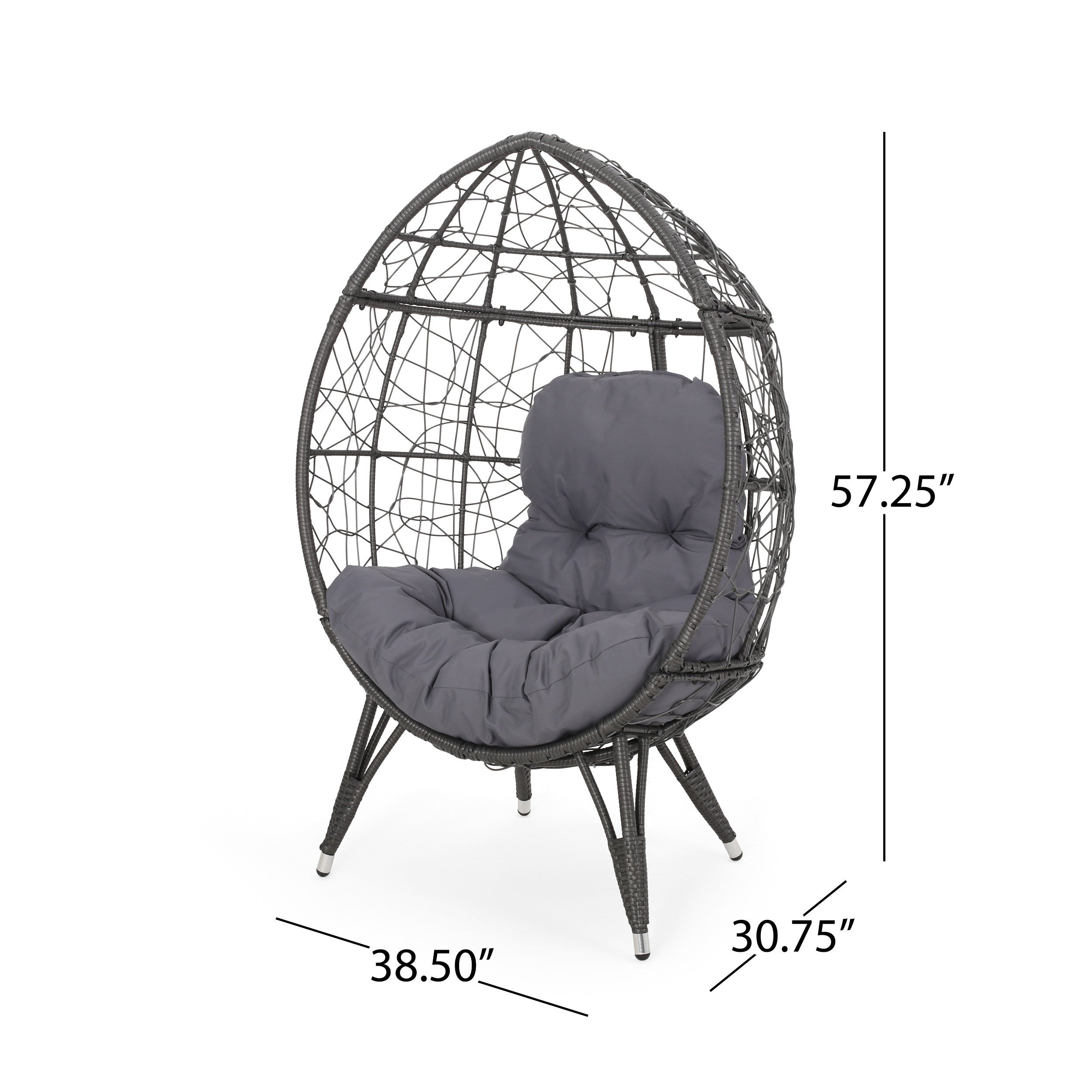 Cosmos Round Hammered Iron Teardrop Chair, Grey