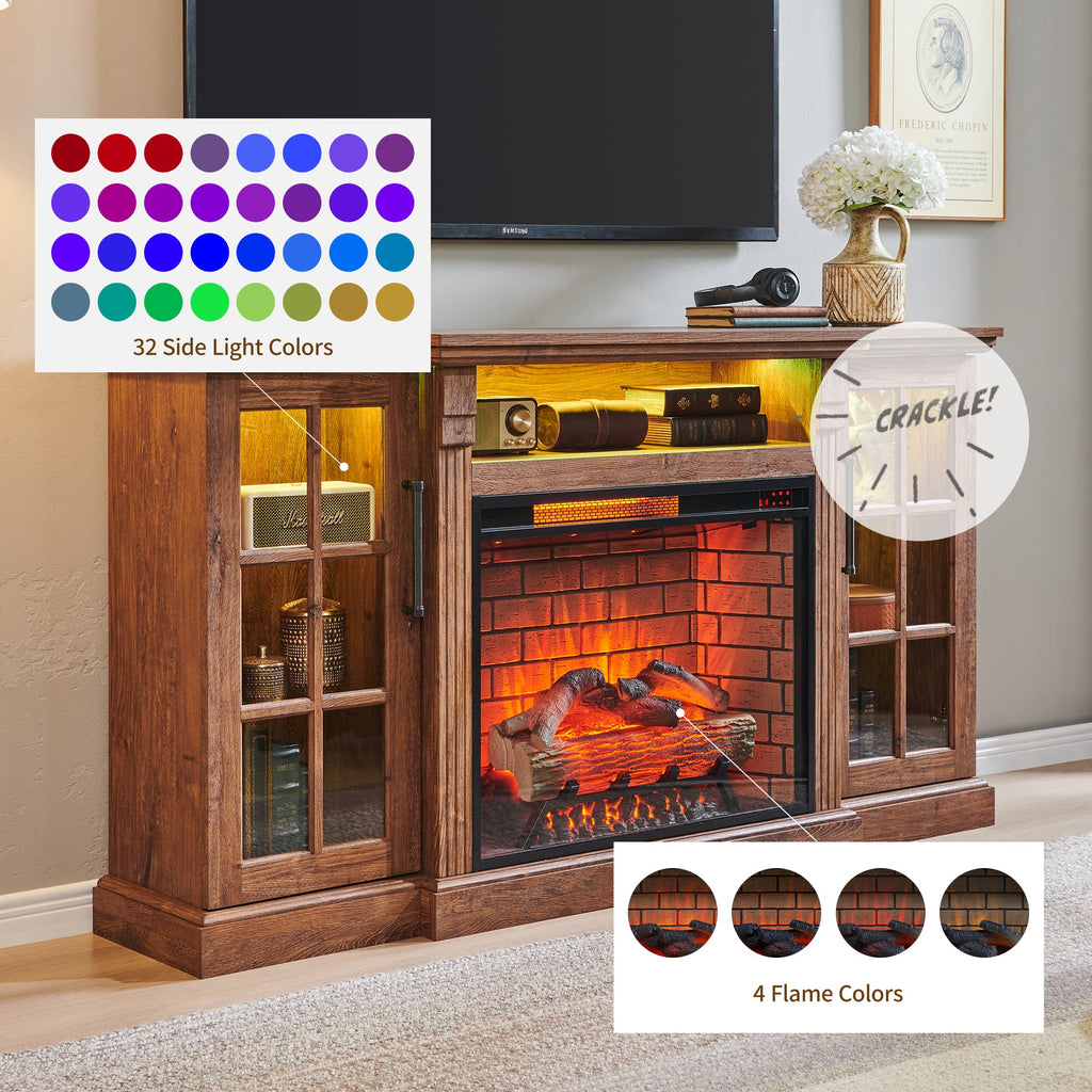 65' Fireplace TV Stand for TVs up to 75',with 28' Electric Fireplace and LED Light