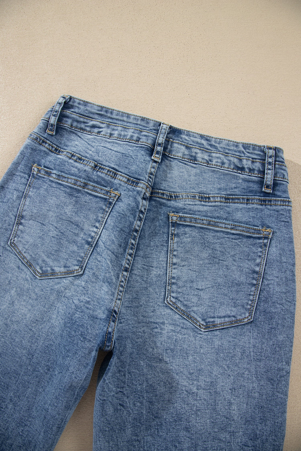 Denim Acid Wash Pockets Flare Jeans