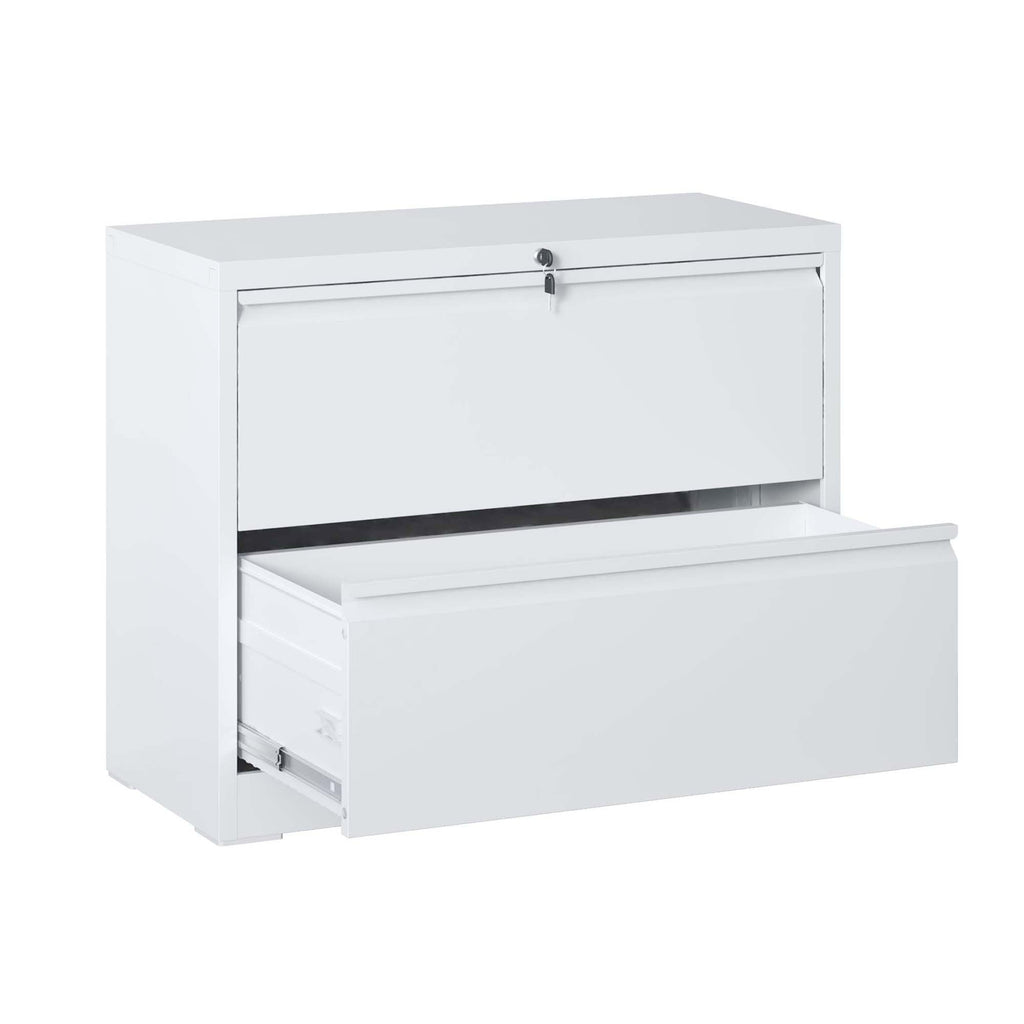 Modern 2-Drawer Steel Lateral File Cabinet with Lock, White Metal Filing Cabinet for Home Office Use
