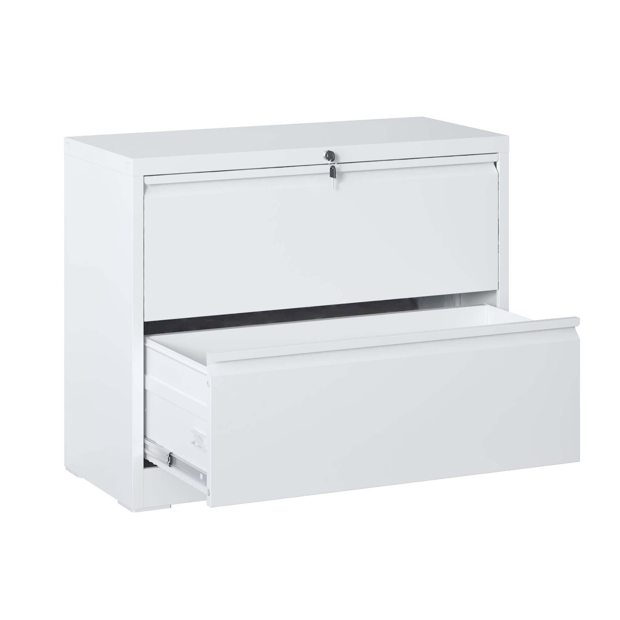 Modern 2-Drawer Steel Lateral File Cabinet with Lock, White Metal Filing Cabinet for Home Office Use