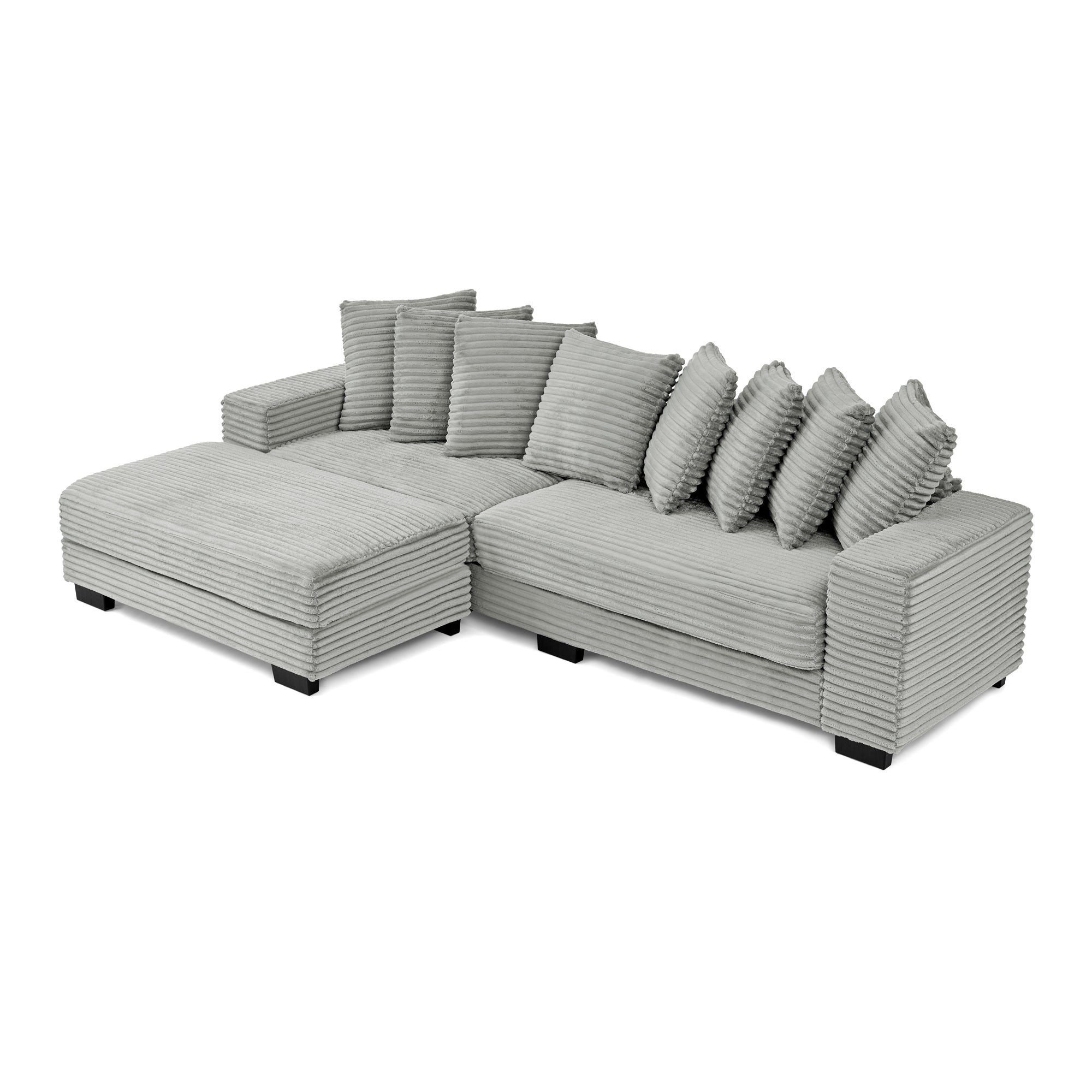Corduroy Tufted Upholstered Sleeper Sectional Sofa, L-Shaped Modular Convertible Sofa , Can freely change the position of the footrests-Gray(Assembly is required)