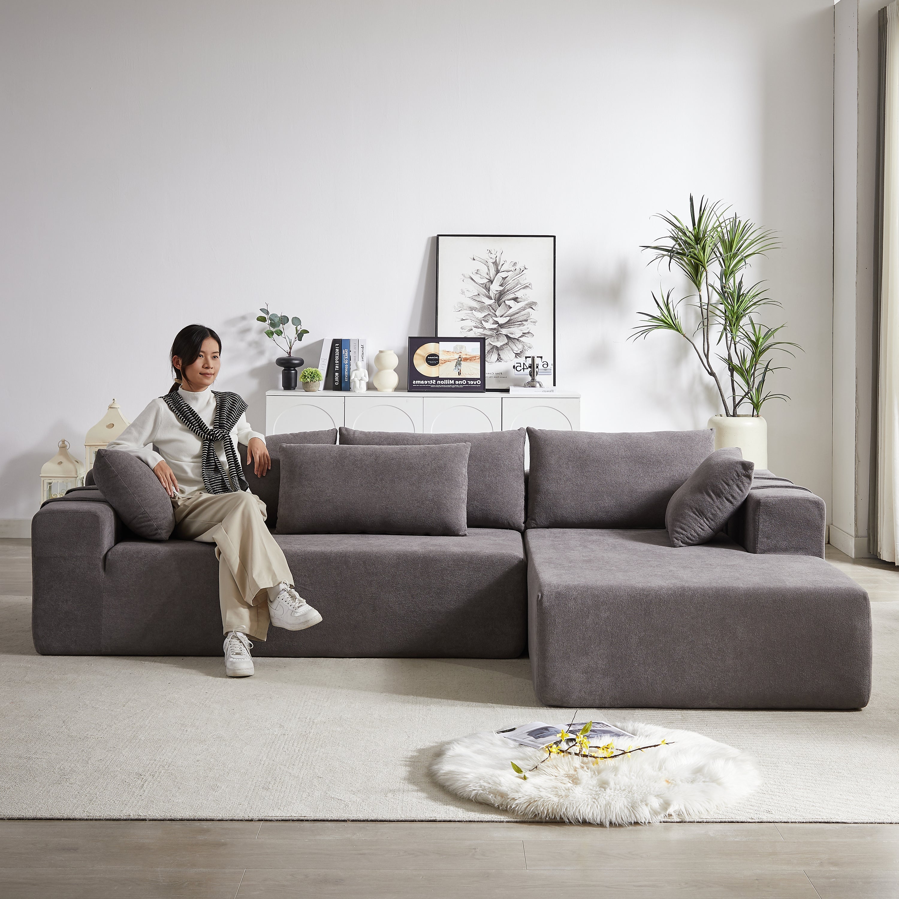 Modern Chenille Upholstered Sectional Sofa Couch Set,Modular 108' L Shaped Sectional Living Room Sofa Set With 6 Pillows,Free Combination Sofa Couch for Living Room,Bedroom(Right Chaise)W834P240002