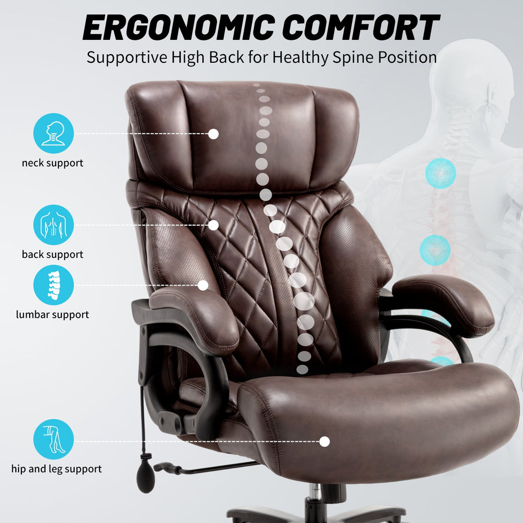 600LBS Big and Tall Office Chair for Heavy People, Extra Wide Seat and Adjustable Lumbar, Heavy Duty Executive Chair with High Back, Large Computer Desk Chair Comfortable for Home Office