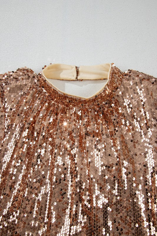 Sequin Long Sleeve Cutout Back Mini Dress