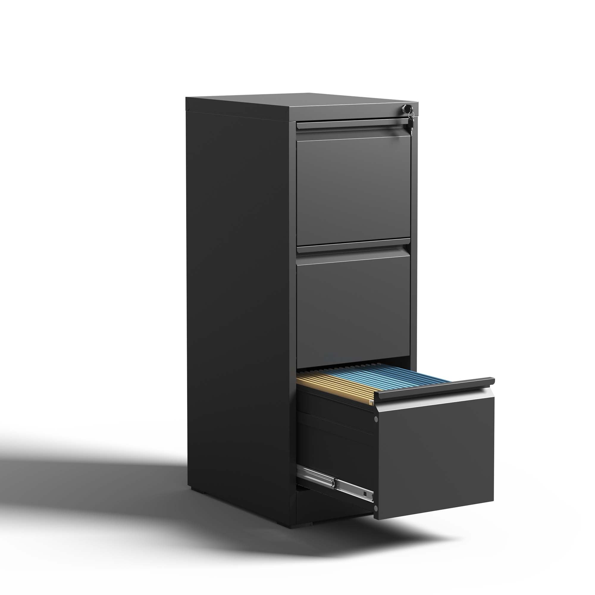 SteelCraft 3 Drawer Metal Vertical File Cabinet with Lock, Black, Steel, 15.16x17.72x40.39 inches