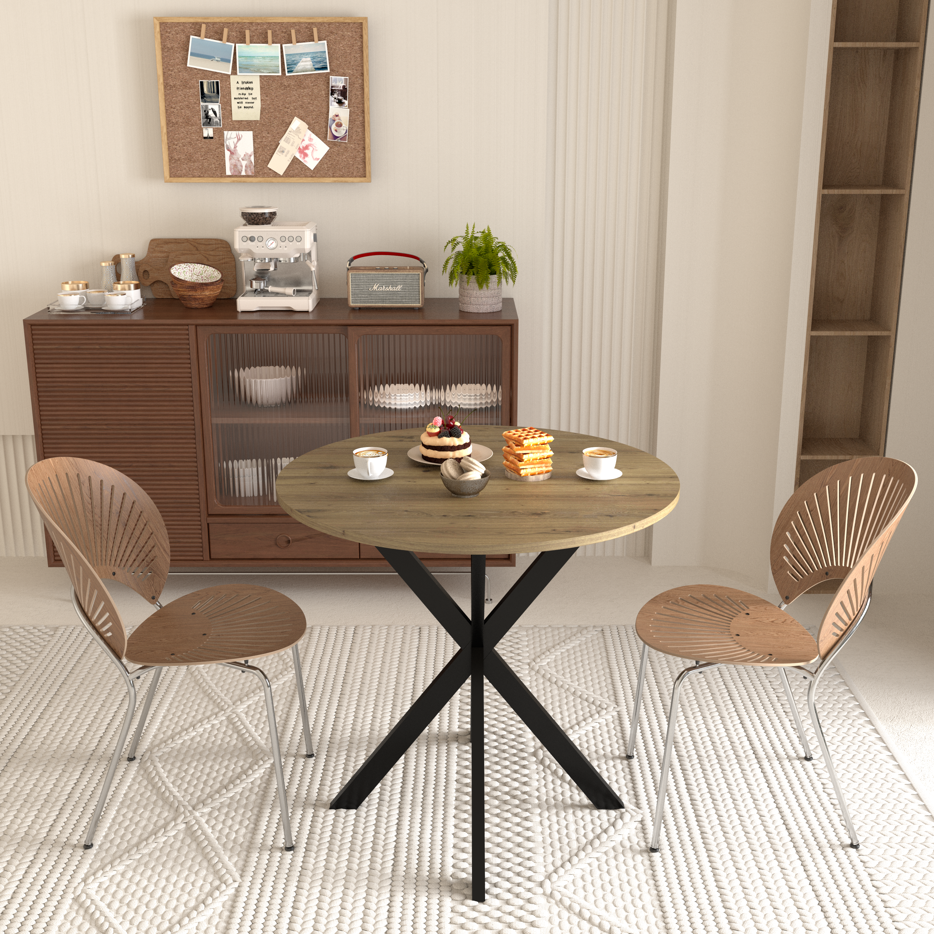 31.5 Inch Round Dining Table, Small Circle Kitchen Table with Metal Black Legs for 2-4 people,Modern Dining Room Table, Brown (only table)