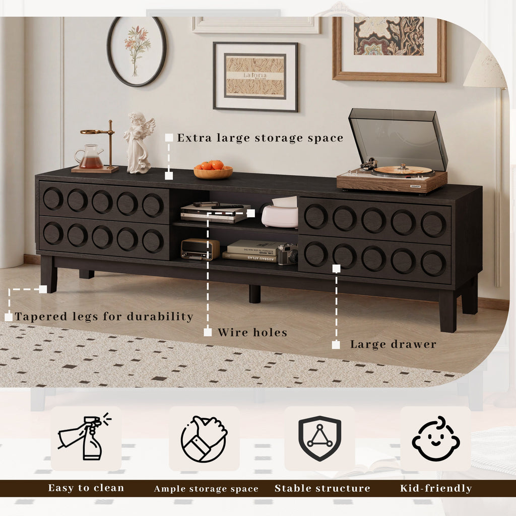 TV Stand for TVs up to 75', Media Console with 4 Drawers, Entertainment Center with Storage for Living Room and Bedroom(Black)