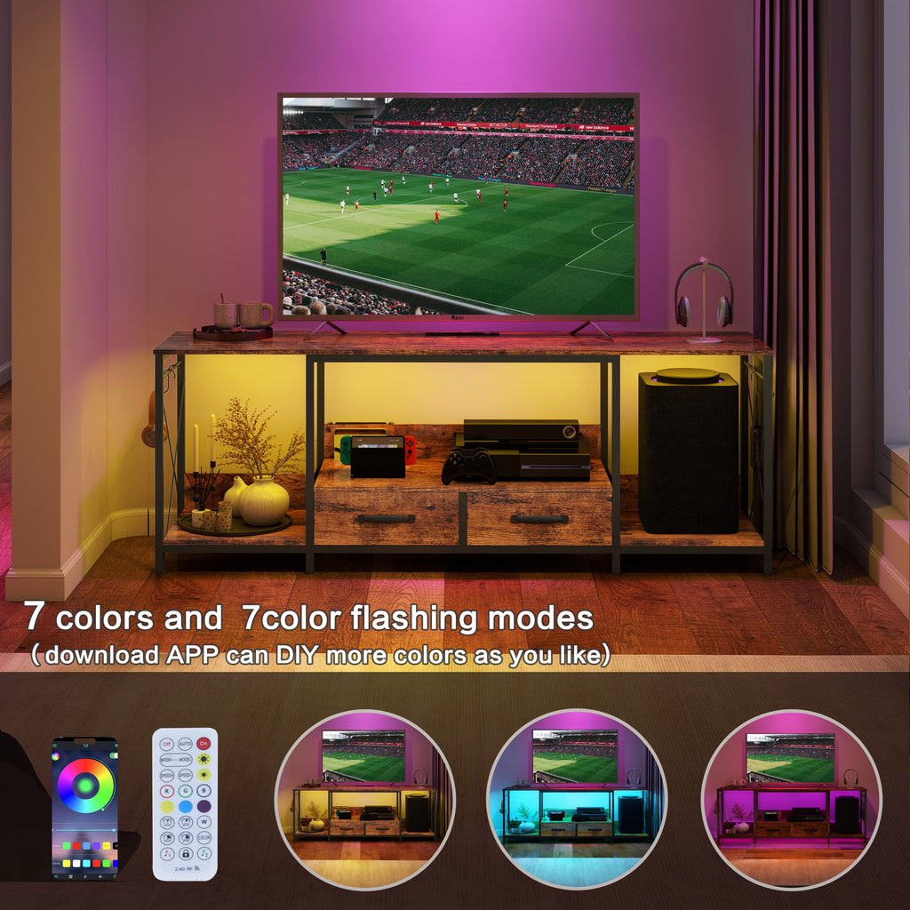 There are installation videos + scene videos .TV Stand with LED Lights Power Outlets  -  TV Stand with Fabric Drawers for 65 70 75 Inches TV -Can also be used in multiple scenes, living room, bedroom,
