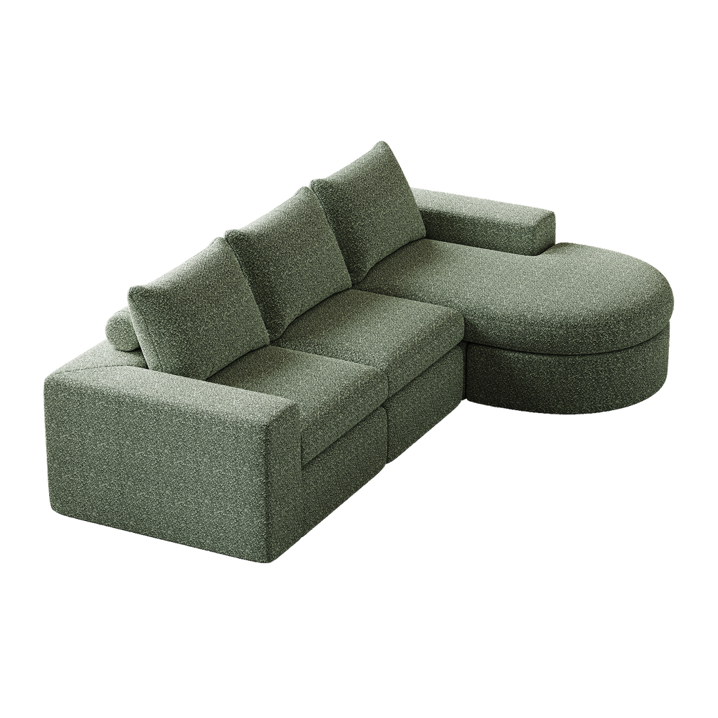 99-Inch Chenille Cloud Curved Sectional Sofa with Chaise, L-Shaped Modern Boneless Couch with Deep Seats, Chenille Sectional Sofa for Living Room and Bedroom, No Assembly Required
