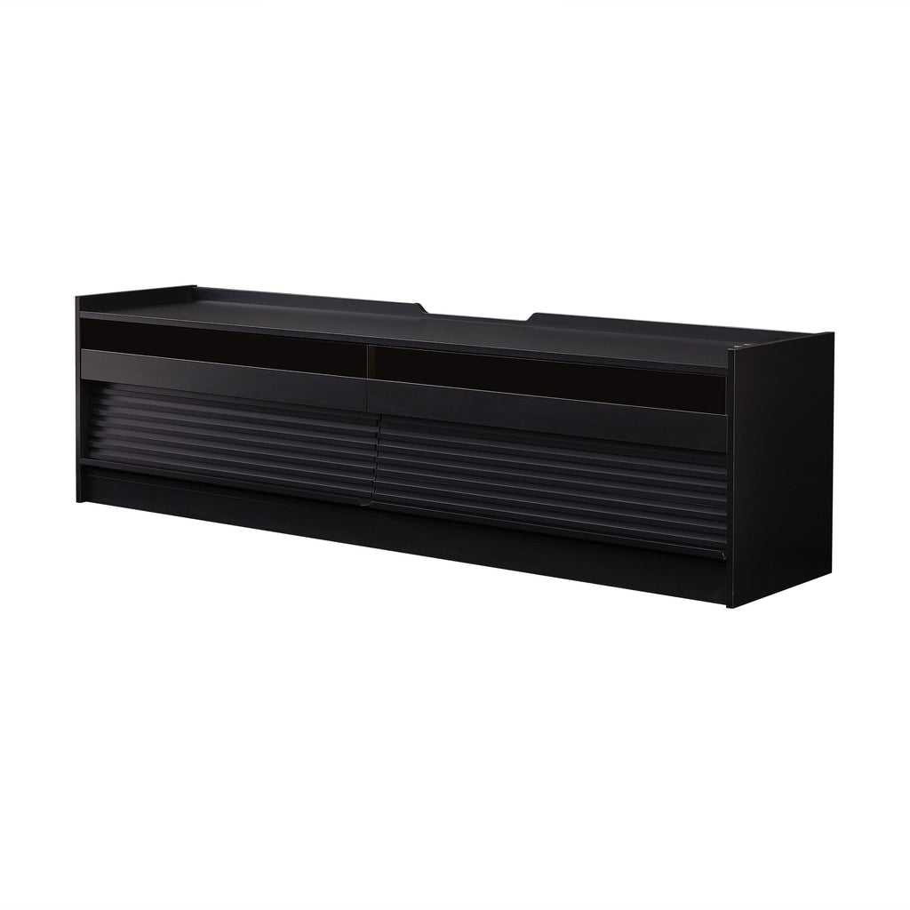 Mirod Modern TV Stand with Ample Storage,4 Drawer Design with Tempered Glass ,Built-in Charging Ports and Ambient LED Lighting ,Versatile for Any Decor Style