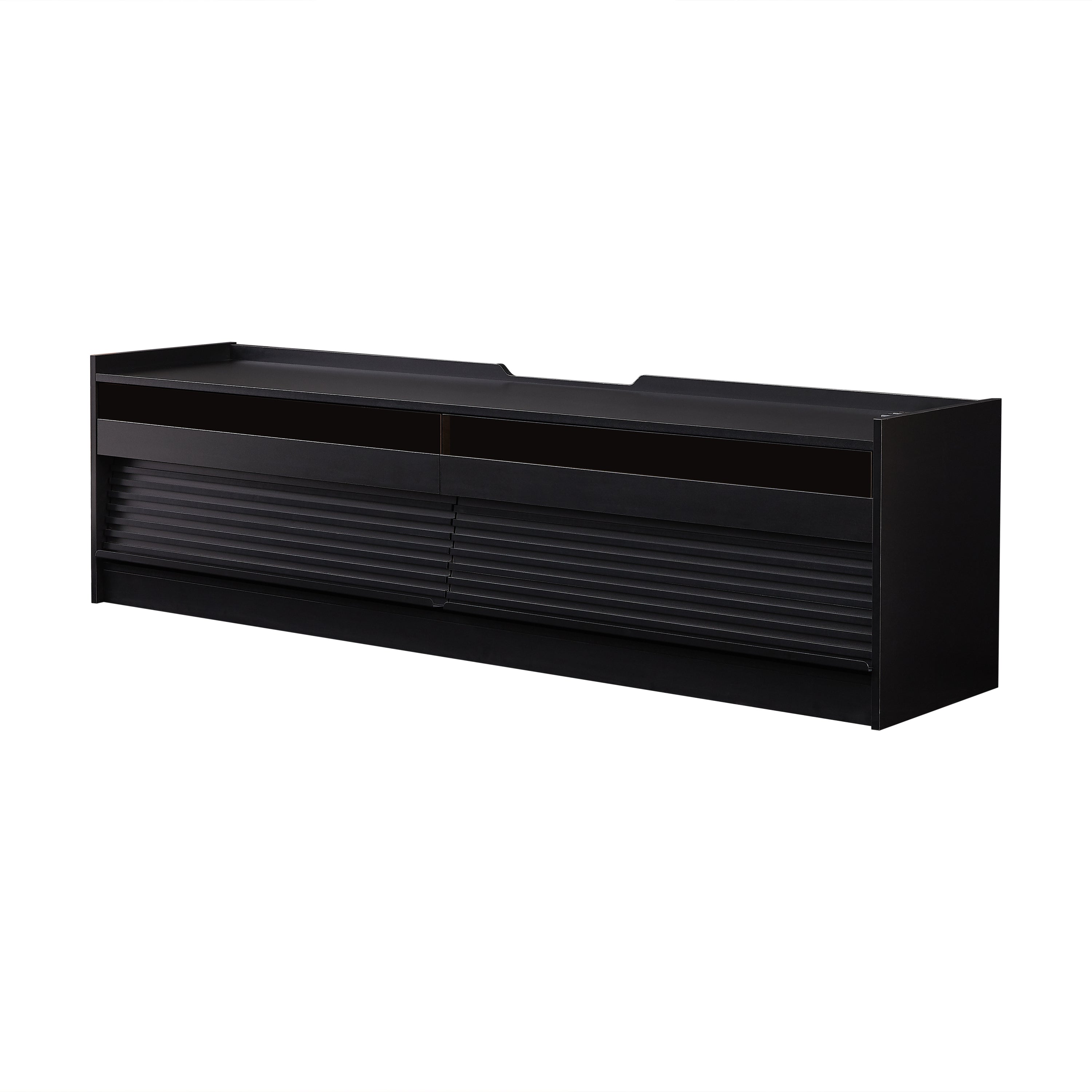Mirod Modern TV Stand with Ample Storage,4 Drawer Design with Tempered Glass ,Built-in Charging Ports and Ambient LED Lighting ,Versatile for Any Decor Style
