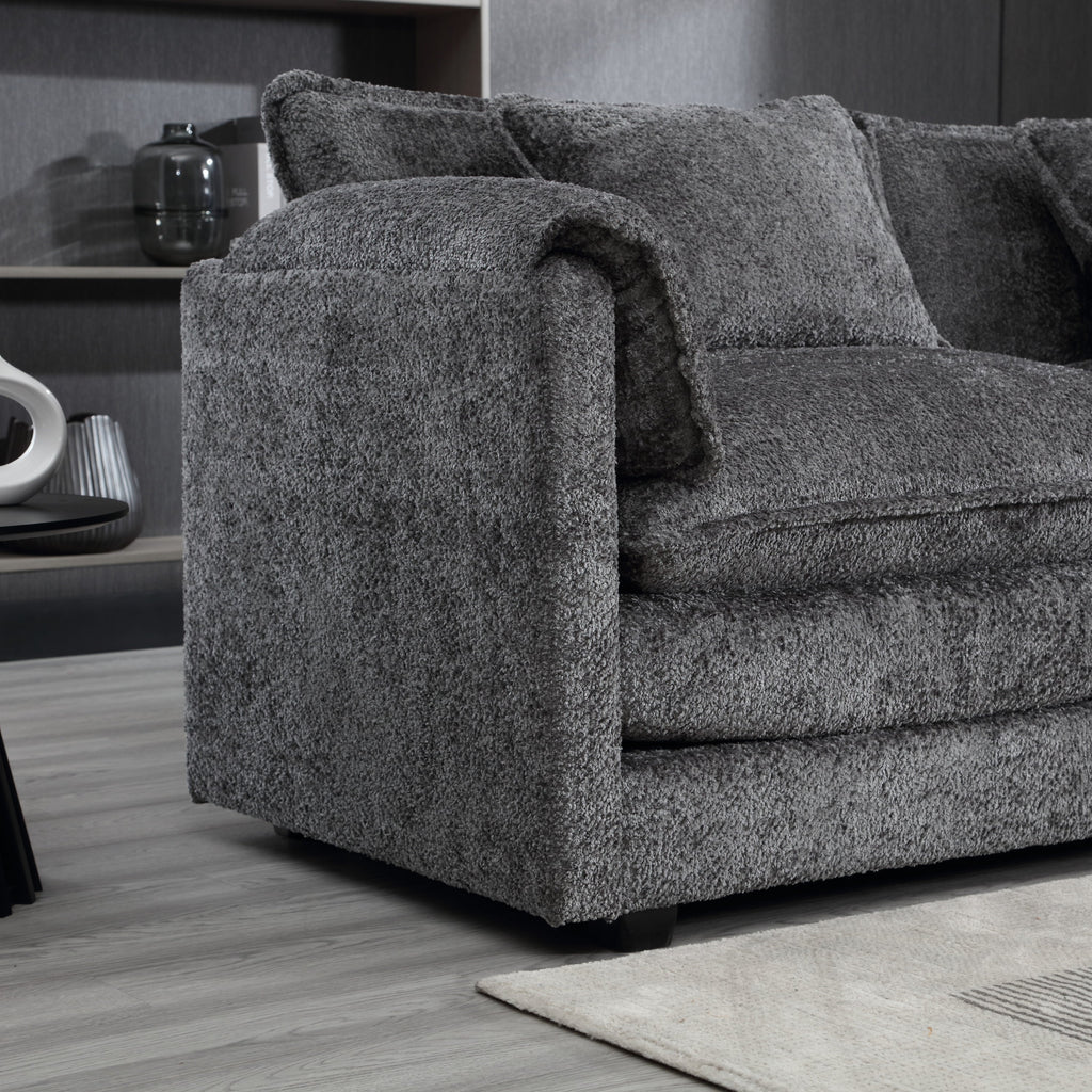 UNITED WE WIN 112' Oversized Sectional Sofa Cloud Couch for Living Room, Modern Chenille L Shaped Couch, Comfy Boucle Modular Sofa Sleeper with Moveable Ottoman & Memory Foam