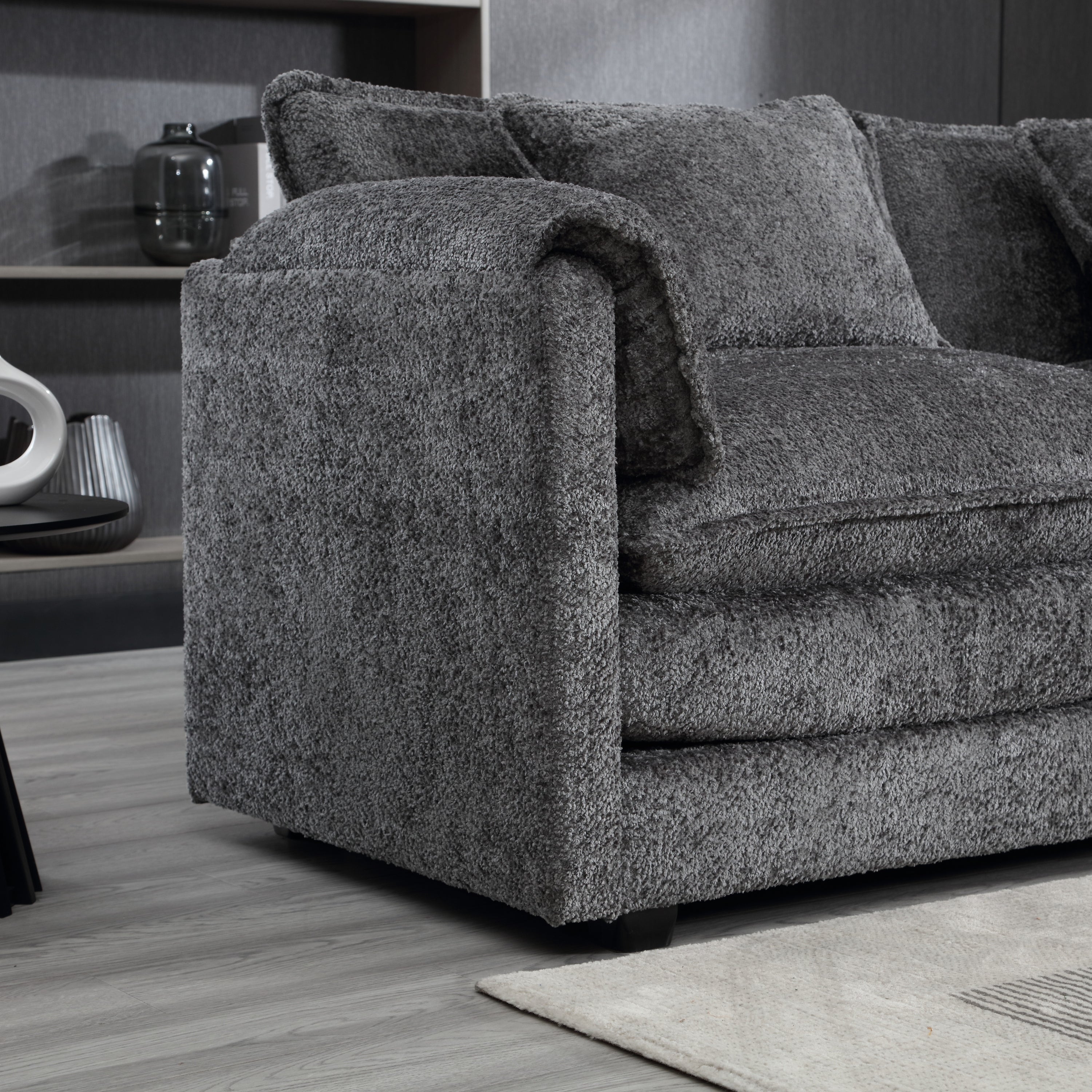 UNITED WE WIN 112' Oversized Sectional Sofa Cloud Couch for Living Room, Modern Chenille L Shaped Couch, Comfy Boucle Modular Sofa Sleeper with Moveable Ottoman & Memory Foam